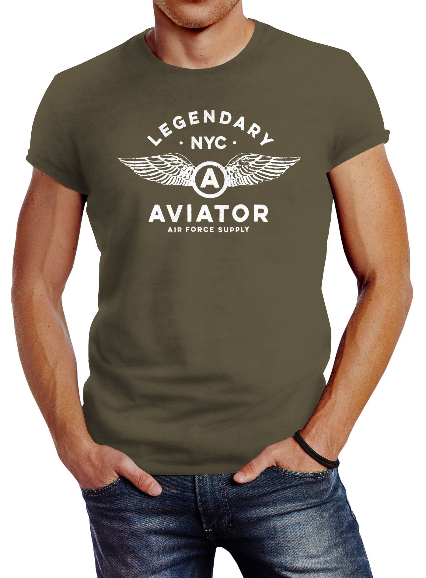 Print-Shirt Herren T-Shirt Legendary NYC Aviator Air Force Luftwaffe Flügel