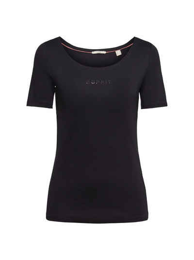 Esprit T-Shirt T-Shirt mit Logo aus Glitzersteinchen (1-tlg)