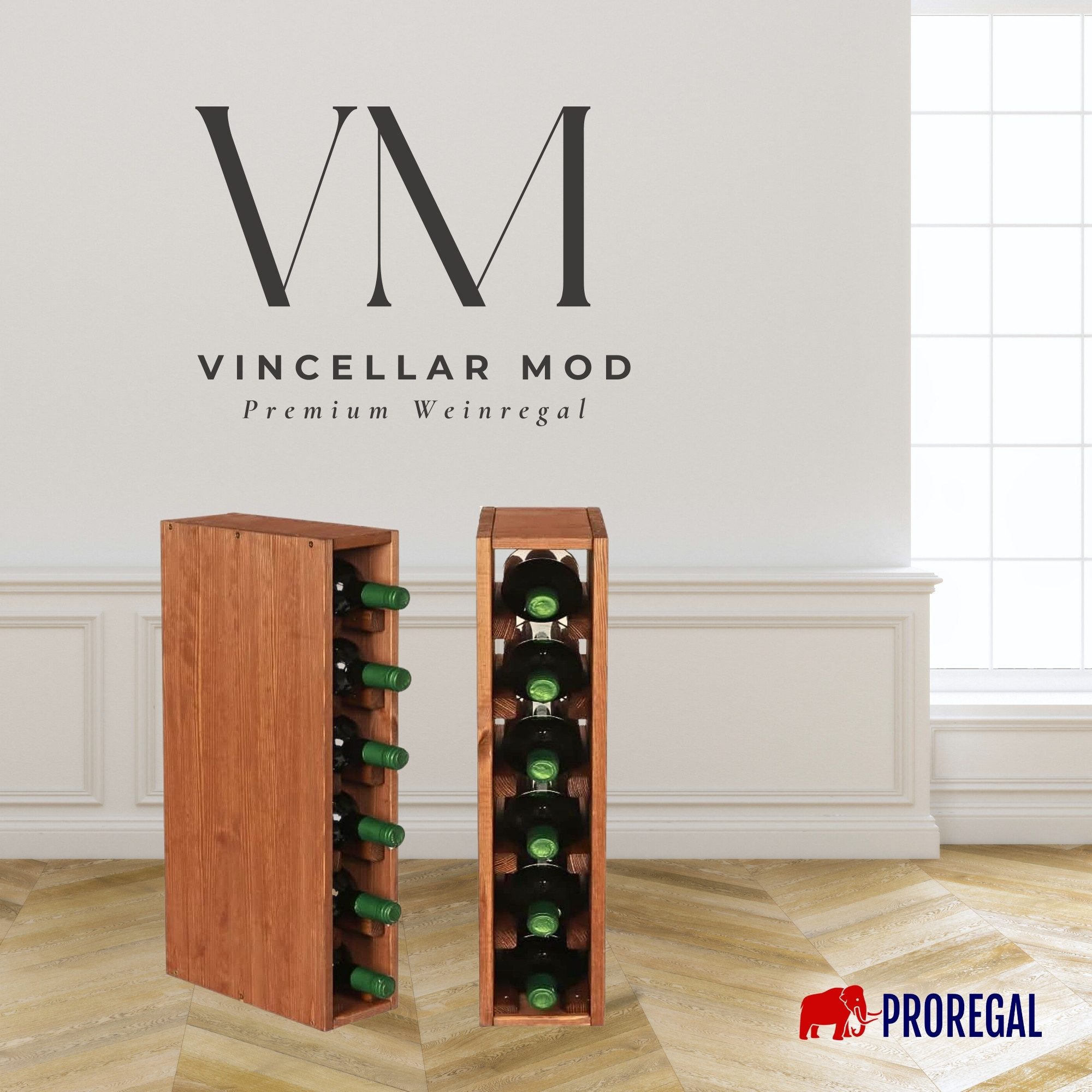 PROREGAL® Weinregal VINCELLAR MOD Flaschenregal Modulares System Massivholz, Weinständer Massivholz Stapelbar Weinschrank Küche Vorratsraum Keller