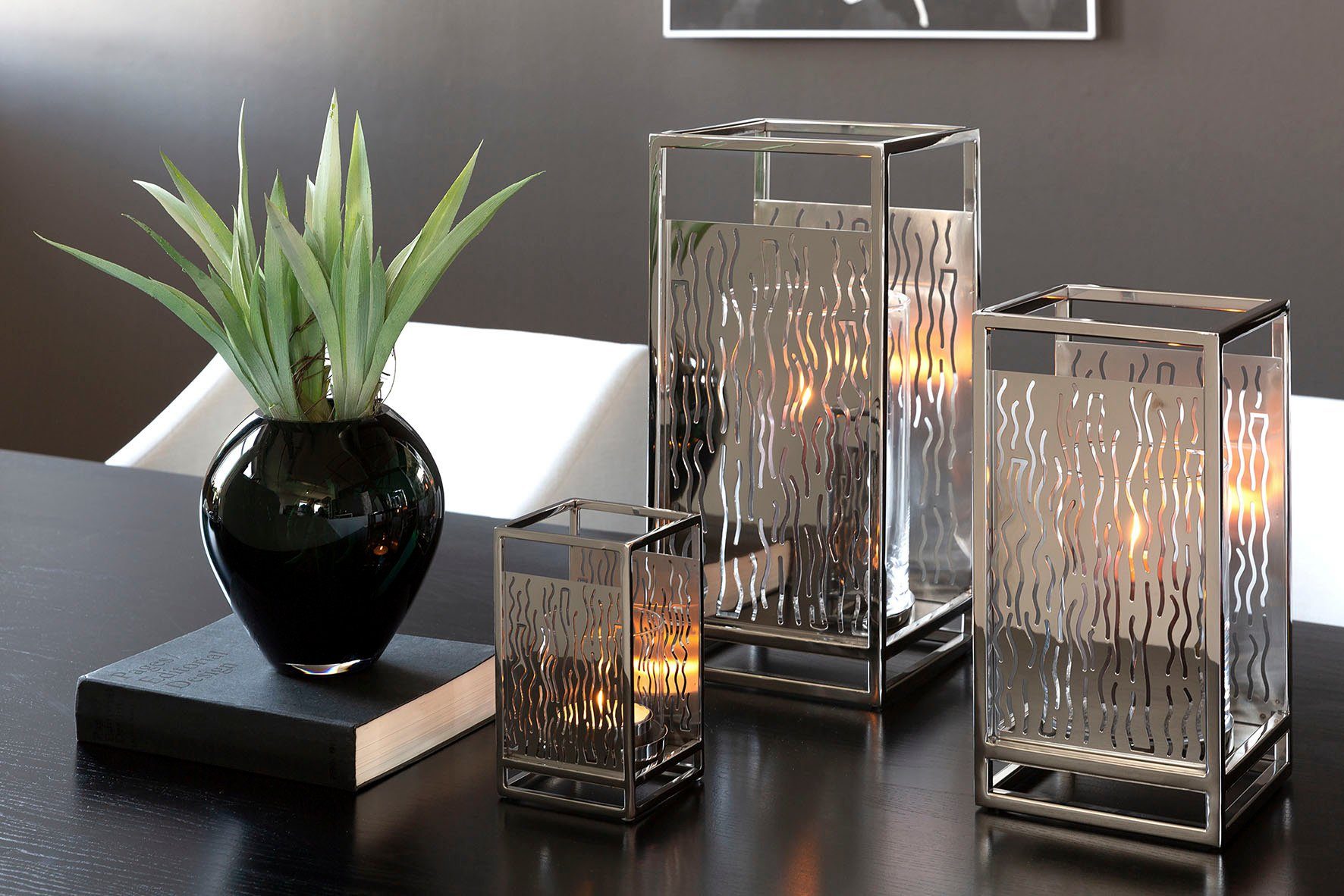 Fink Windlicht Kerzenhalter NICOSA (1 St), aus Edelstahl und Glas, mit ausgestanzten Cut-Outs