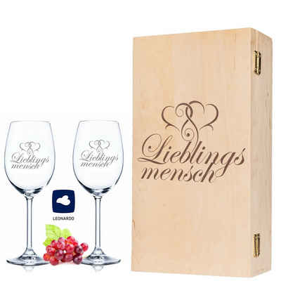 GRAVURZEILE Rotweinglas Leonardo Weingläser mit Gravur - Lieblingsmensch, Glas, graviertes Geschenk inkl. Holzkiste für Lieblingsmenschen