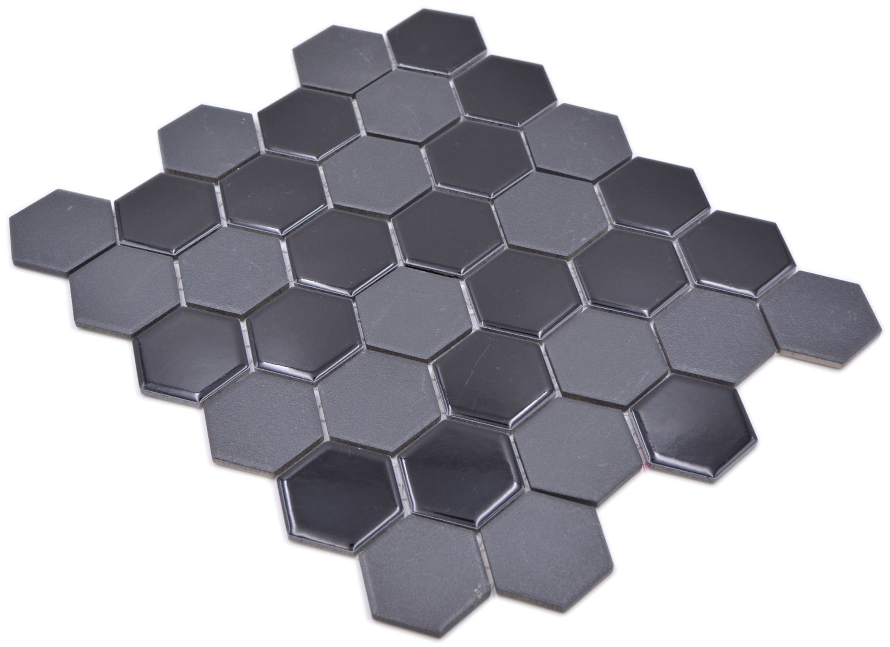 Mosani Bodenfliese Hexagon 10 schwarz matt / Mosaikmatten Mosaikfliesen Keramikmosaik