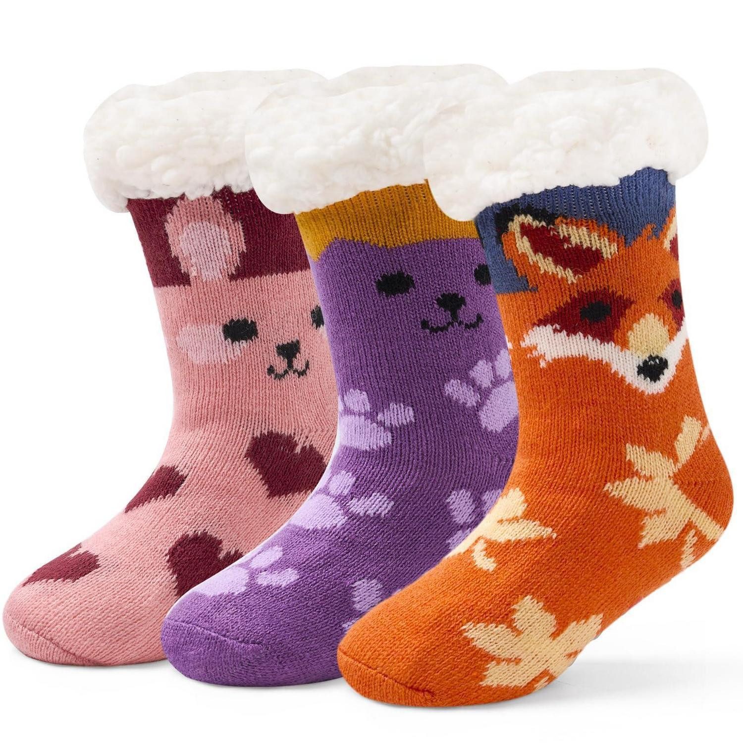 LuxusKollektion Haussocken Kindersocken Stoppersocken Antirutsch Cartoon Katze Fuchs