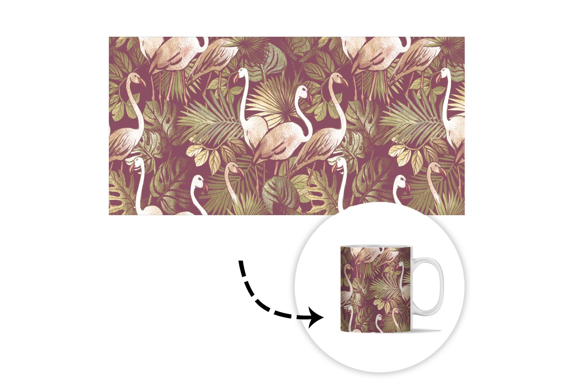 MuchoWow Tasse Vintage Teetasse, Flamingo - Geschenk Muster, - Becher, Blätter Teetasse, - Kaffeetassen, Keramik, Dschungel 