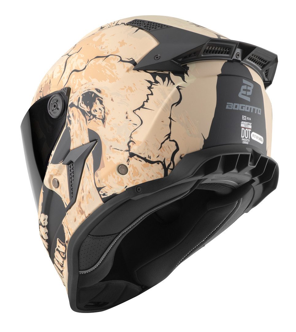 Bogotto Motorradhelm Rapto Skull Helm, vorbereitet für Kommunikationssystem,geeignet für Brillenträger,v