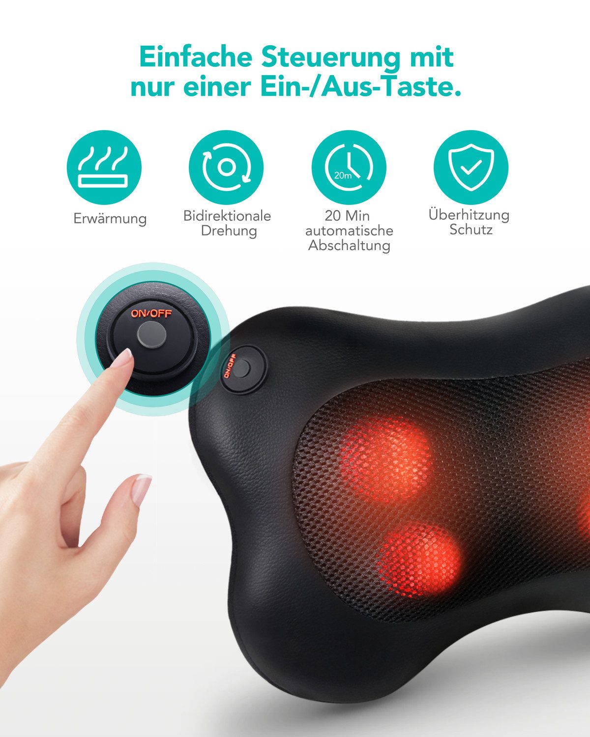 NAIPO Massagekissen, Shiatsu Massagegerät mit Wärmefunktion Flauschiger Hülle