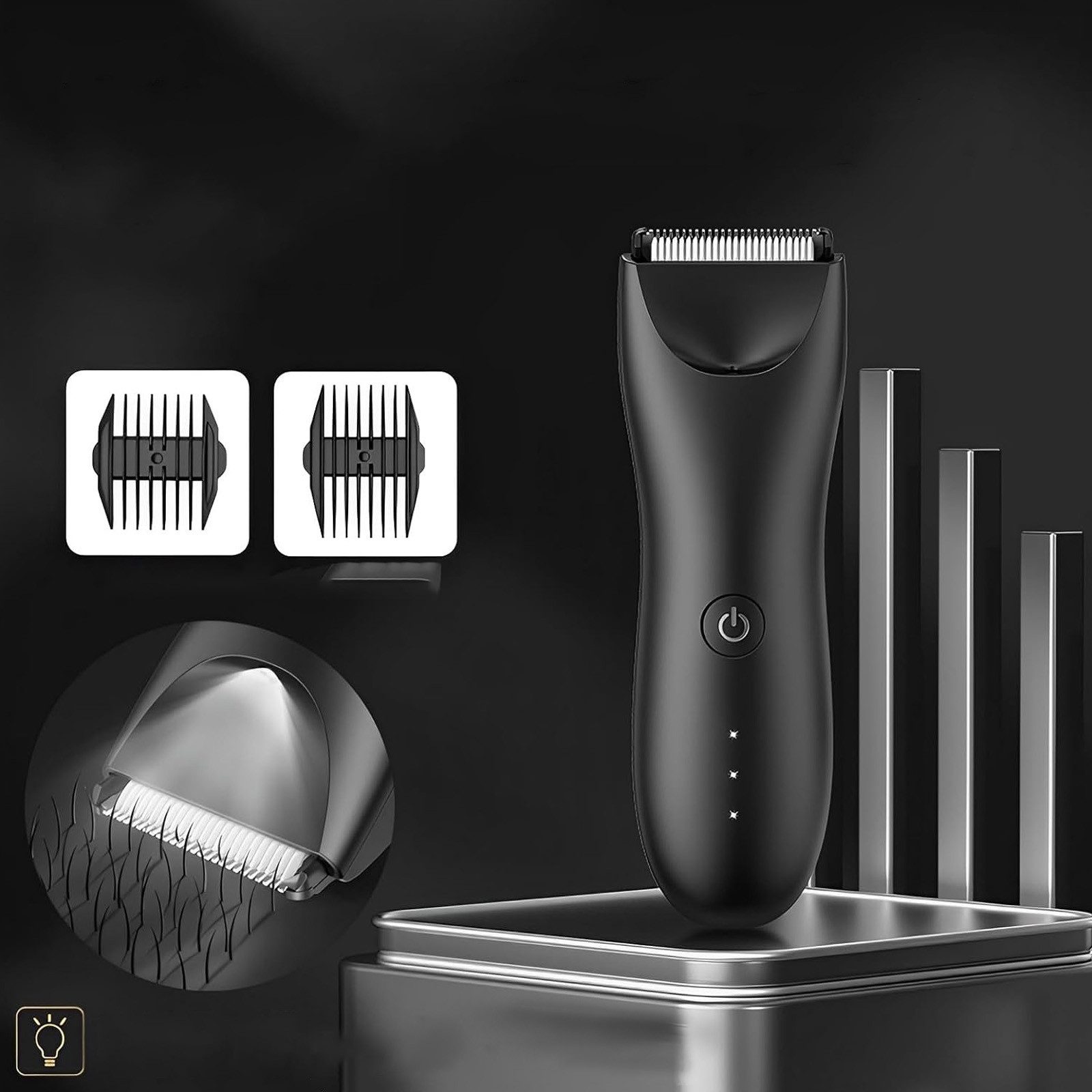 REDOM Elektrokörperrasierer Elektrischer Männer-Trimmer Multifunktionaler Bart Körper und Gesicht, Aufsätze: 1, Präzisionstrimmer, Bodygroomer und Barttrimmer IPX7 wasserdicht LED-Licht 2 Aufsätze, mit 6000 U/min Keramikklinge Schnellladung mit Ladehalterung