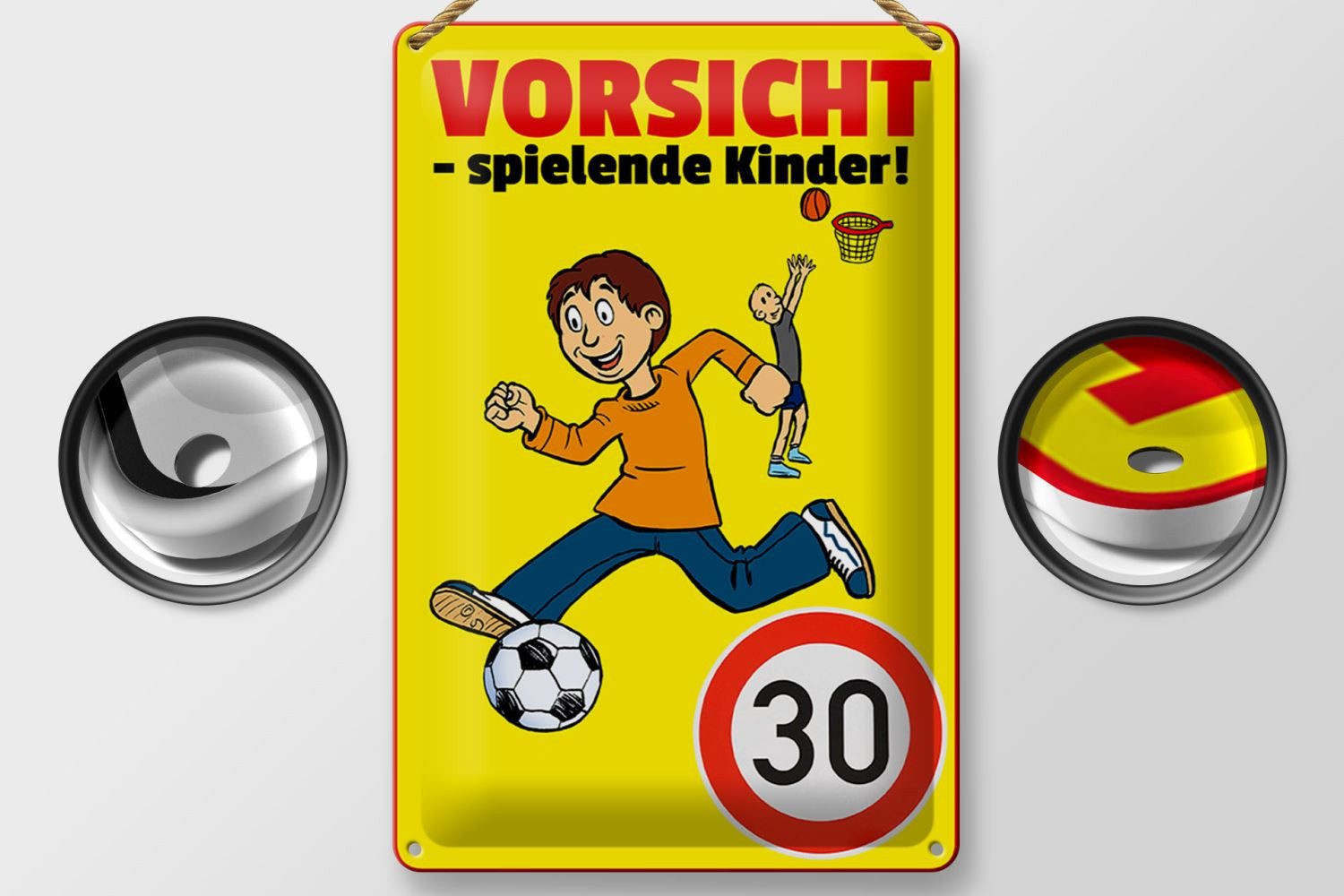 Femer GmbH Metallschild Hinweis 20x30cm Vorsicht spielende Kinder 30Kmh, (1 St), gewölbte Oberfläche, abgerundete Ecken, umgeschlagene Kanten
