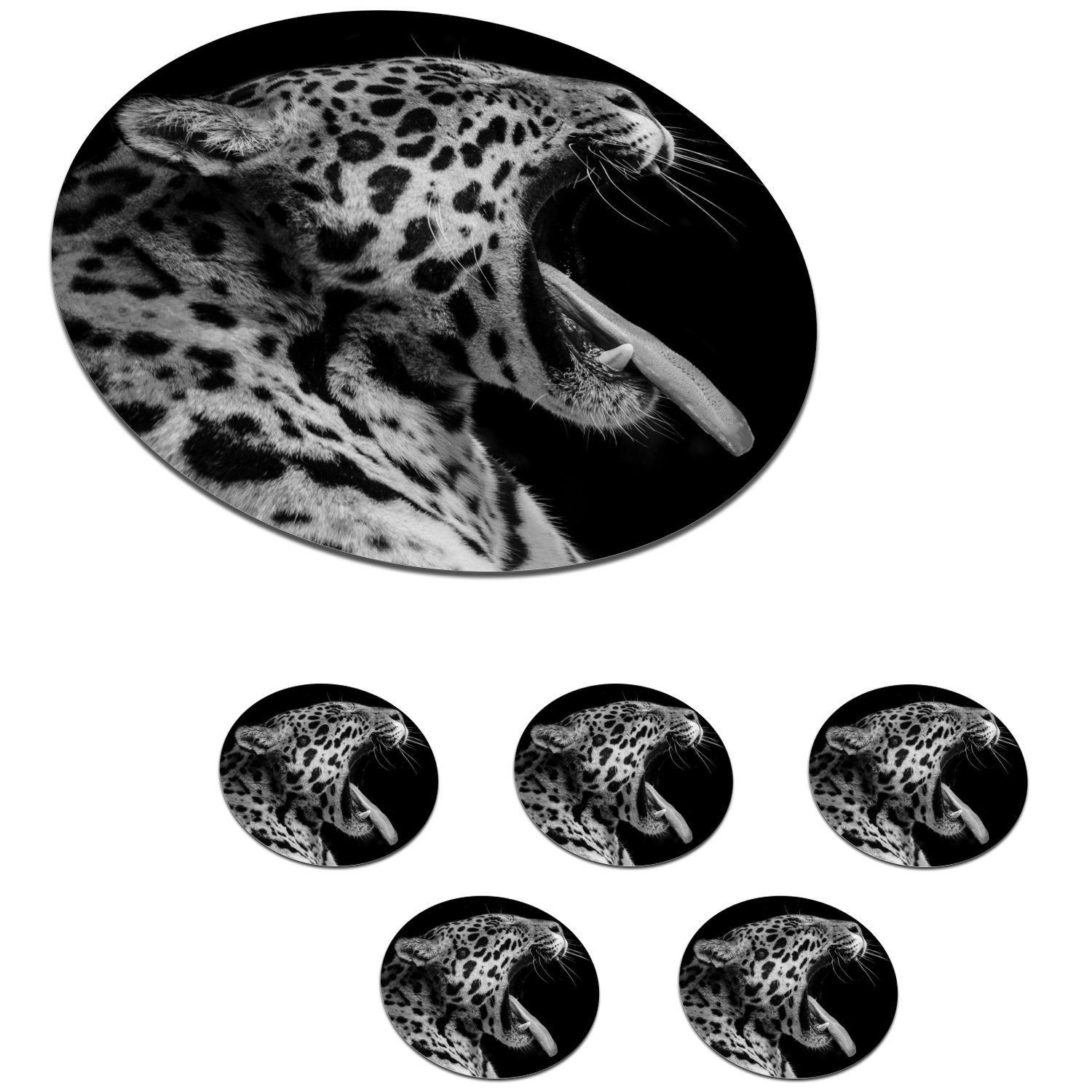 MuchoWow Glasuntersetzer Weiß, 6-tlg., - - für Schwarz Jaguar Tier Tasse, - Becher Korkuntersetzer, Gläser, Tassenuntersetzer, Zubehör Getränkeuntersetzer