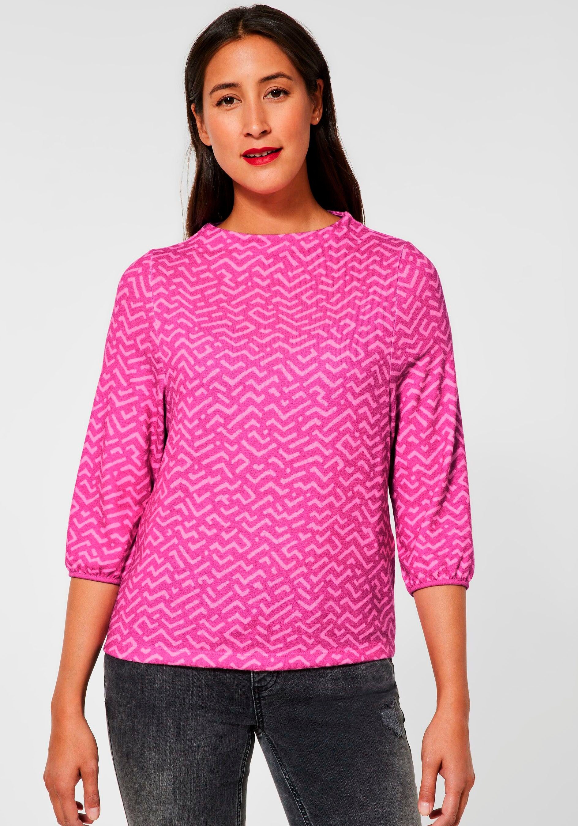 STREET ONE Print-Shirt mit Zick-Zack-Muster pink lavish
