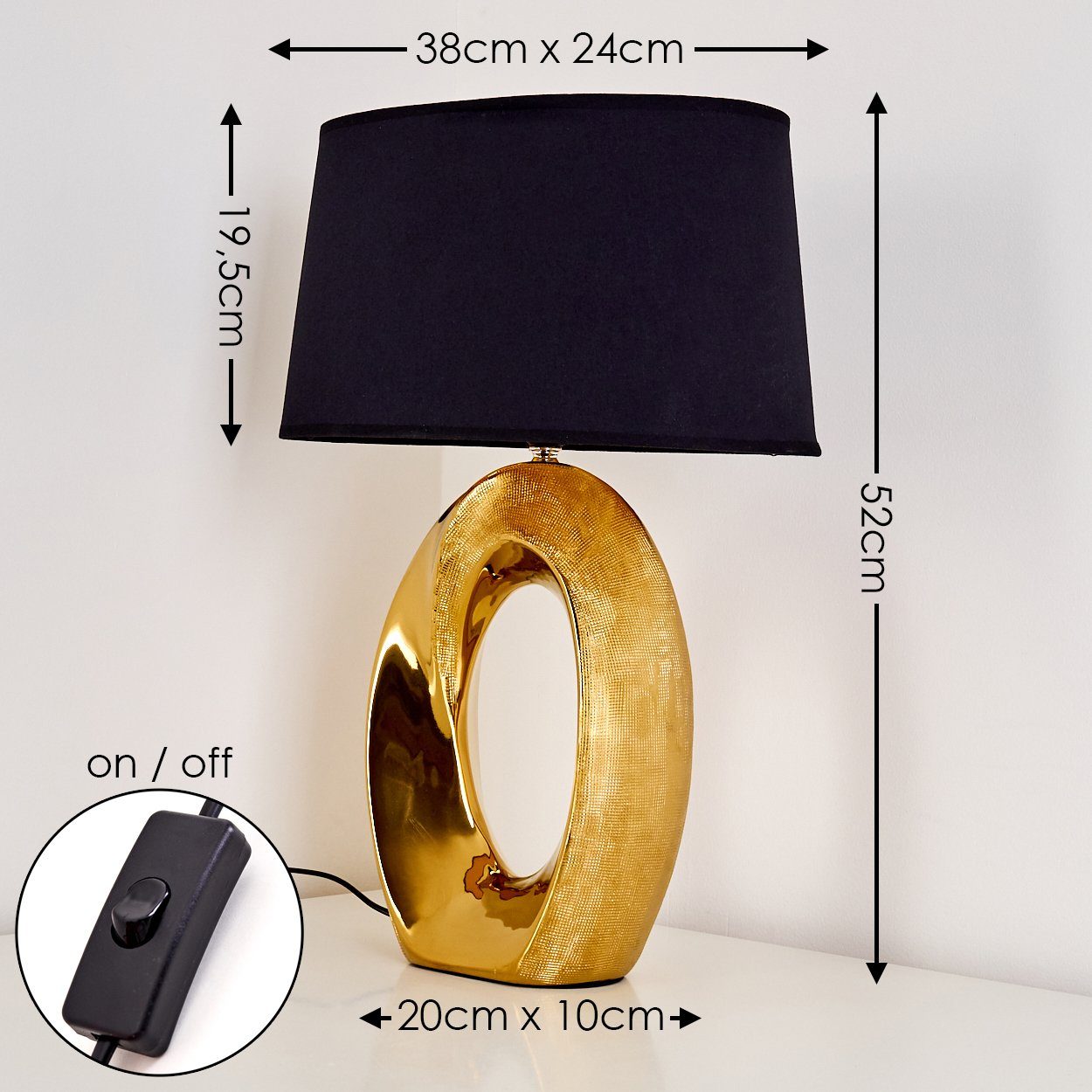 hofstein Tischleuchte Schlaf Wohn Zimmer Leuchten Stoff schwarz Keramik gol günstig online kaufen
