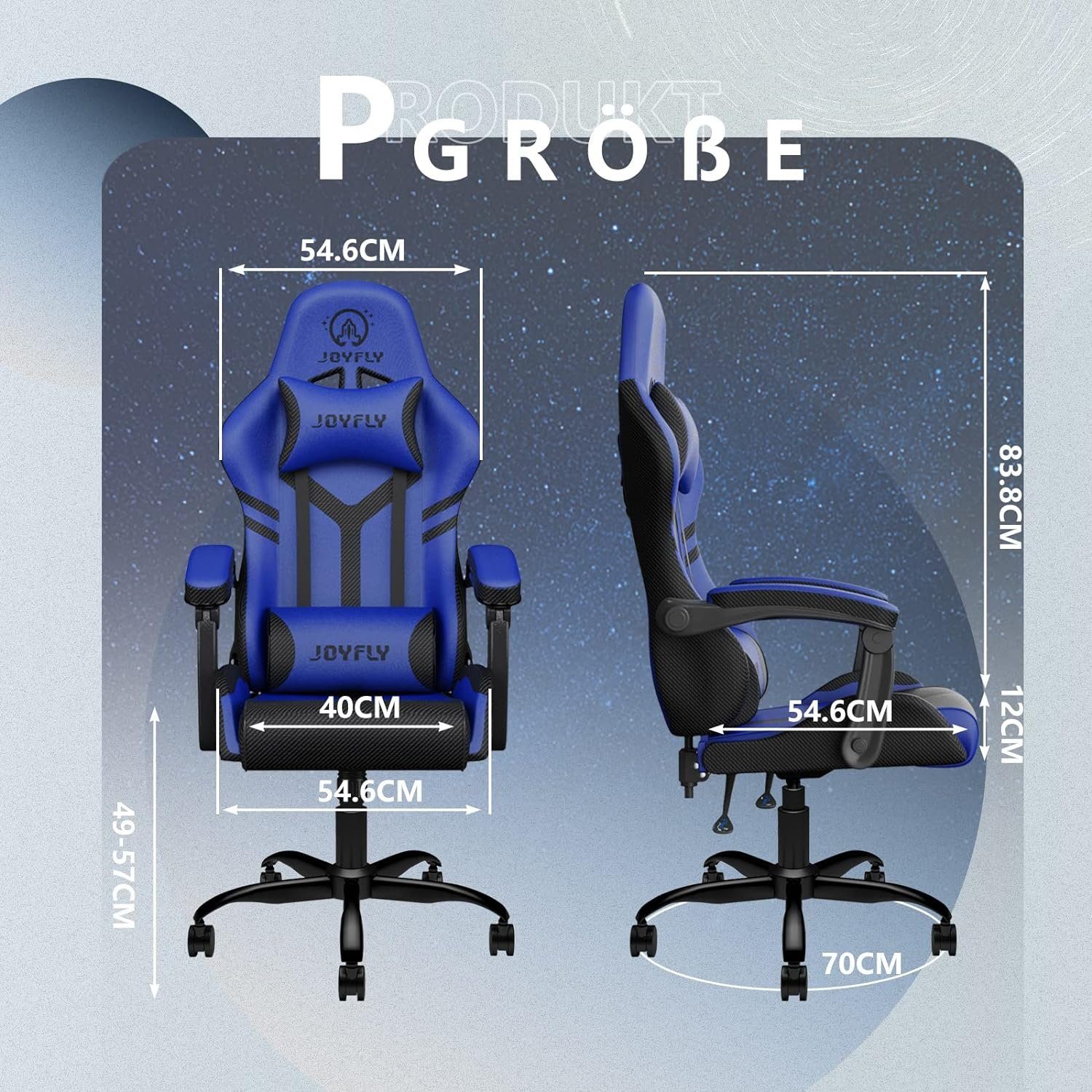 JOYFLY Gaming-Stuhl (Gamer-Stuhl: Ergonomischer Ergonomischer mit Gaming Lordosenstütze Sessel Lendenwirbelstütze), mit Stuhl Gaming-Stuhl Gaming Hochlehner