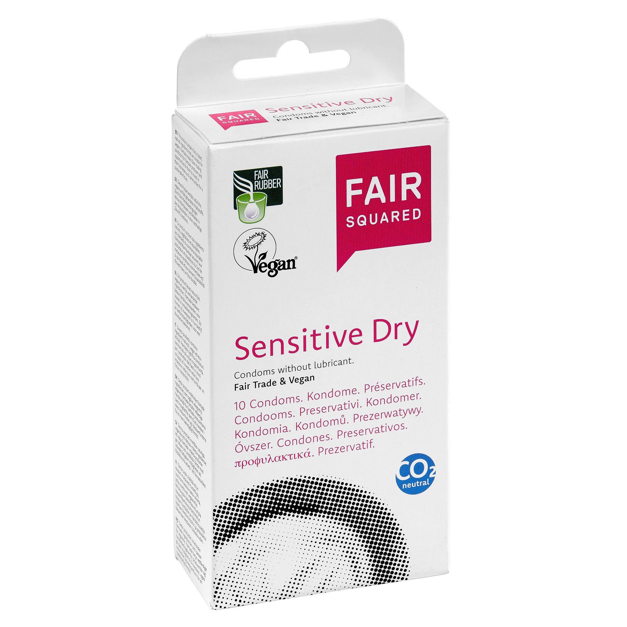 fair Fair – – aus Vegane Naturkautschuk SQUARED Dry Kondom 100er Kondome gefühlsecht gehandeltem Squared Sensitive FAIR hauchzart 53 mm Kondome Kondome