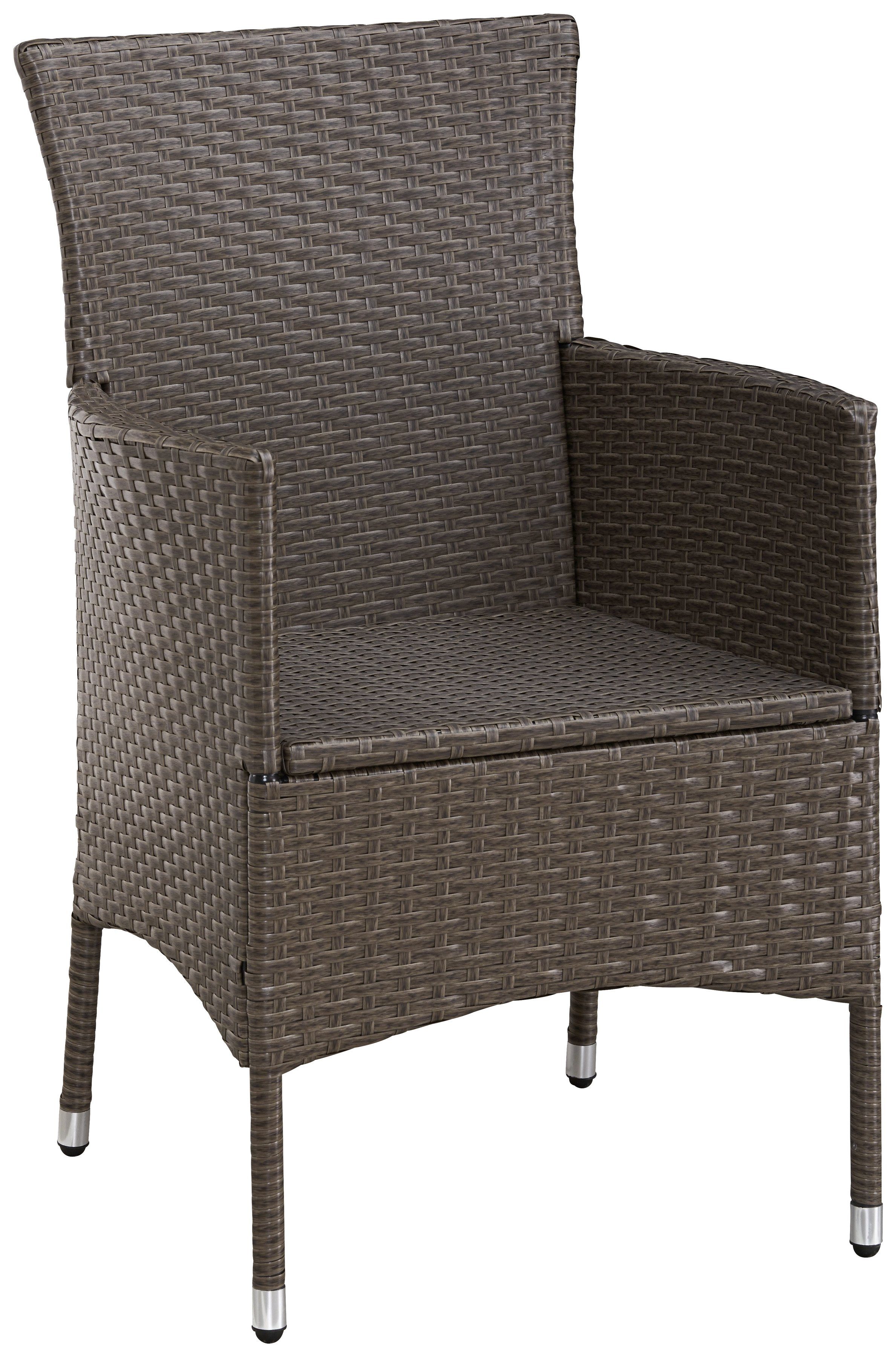 KONIFERA Garten-Essgruppe Balkonset "Mailand", (Set, 7-tlg., 2x Sessel, 1x Tisch 112x65 cm, inkl. Auflagen, Polyrattan), Tischplatte aus Sicherheitsglas