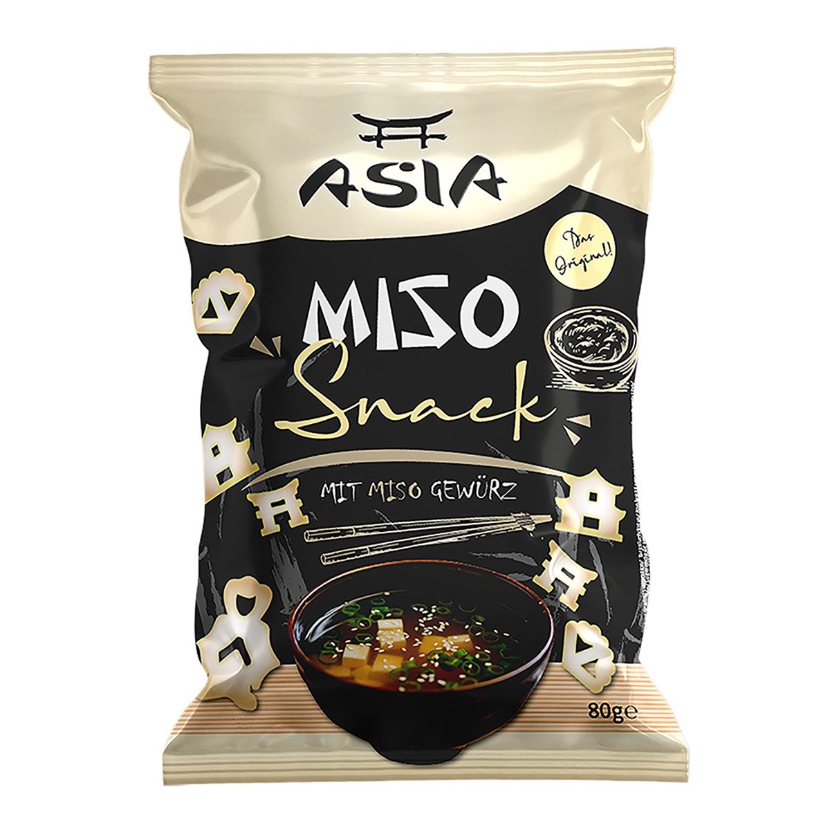 XOX Knabberei, XOX knuspriger Asia Maissnack mit Miso Geschmack und Umami 80g