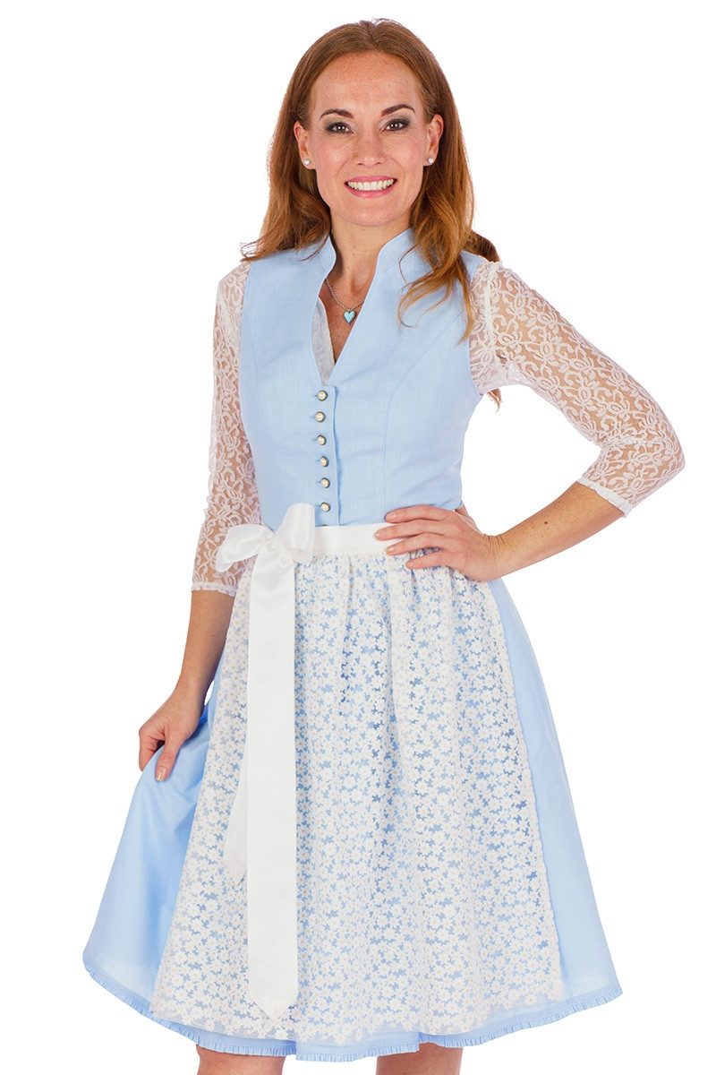 Alpenfee Tracht Dirndl Midi Dirndl 2tlg. - XARA - hellblau/cremeweiß