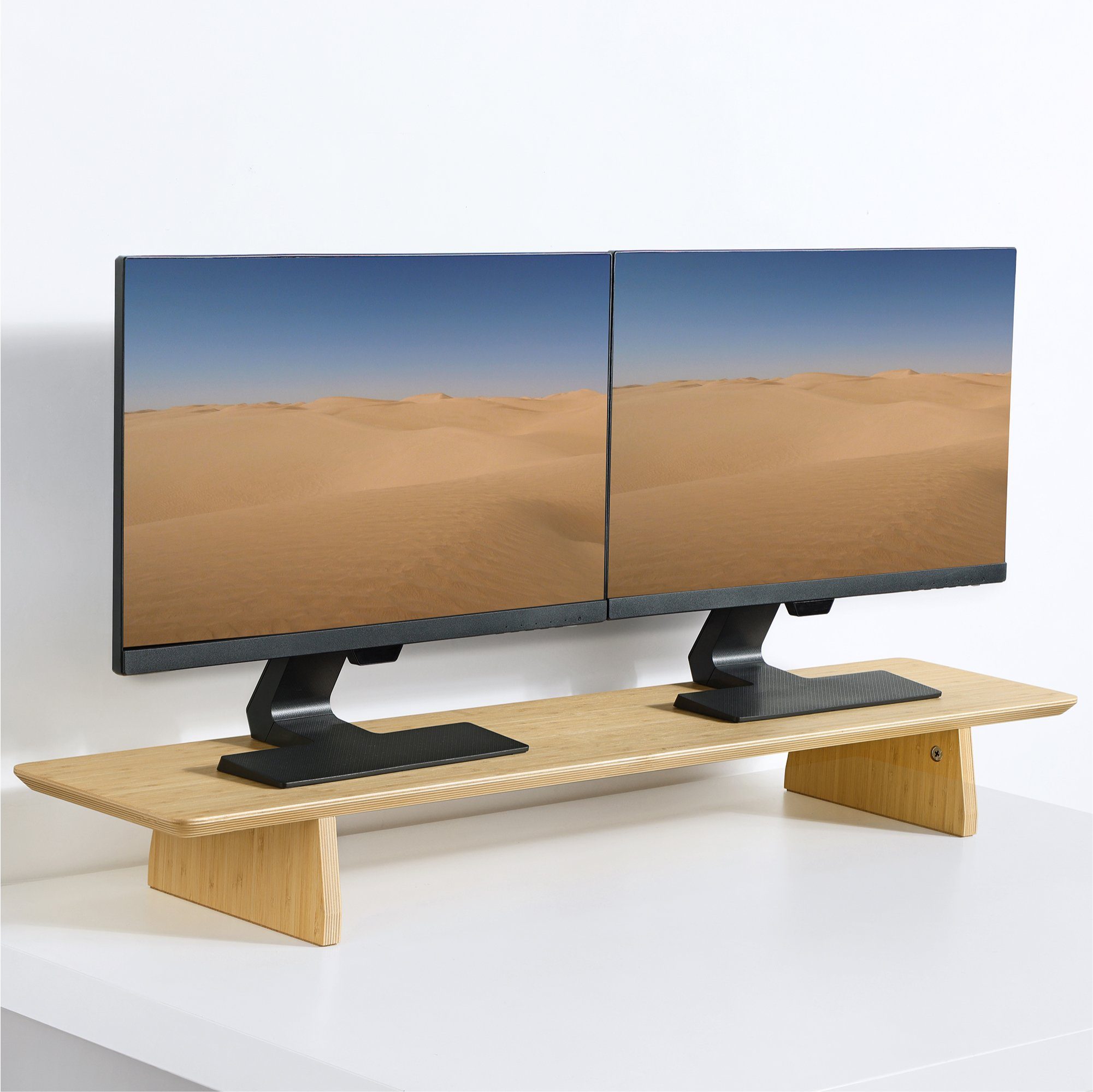 Monitorständer Navaris TV-Ständer Erhöhung Ständer TV - Doppel - Bambus Bildschirm aus