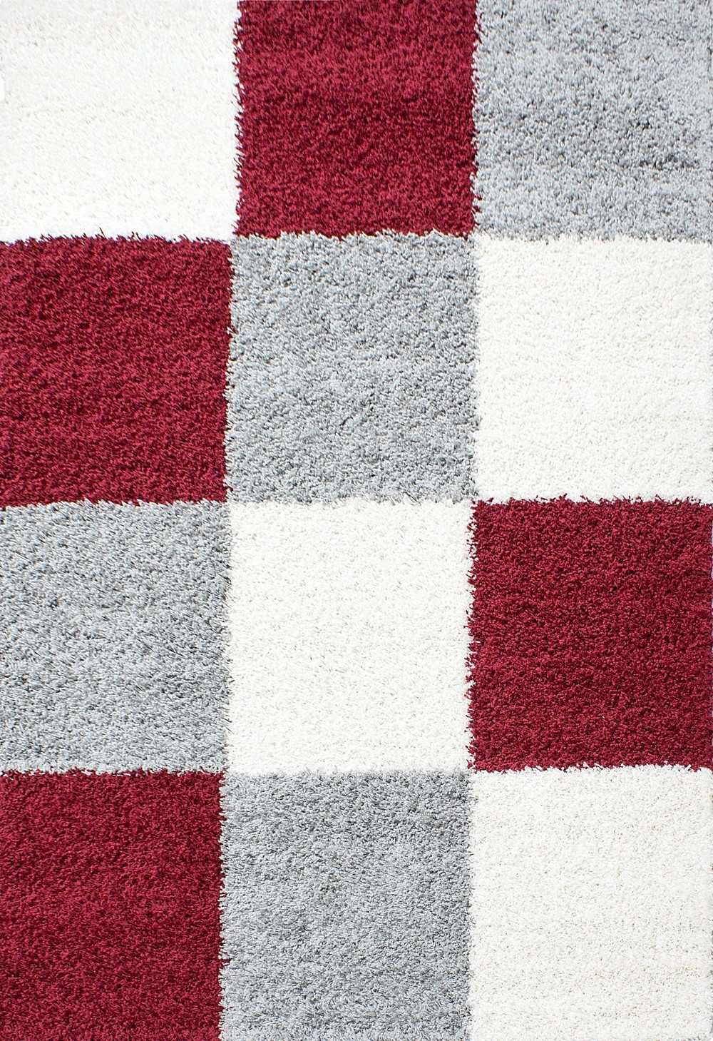 Teppich Boss Teppich Hochflor Teppich Lux in Rot, Läufer, Höhe: 30 mm, Strapazierfähig, pflegeleicht, Karo Muster und ideal fürs Wohnzimmer