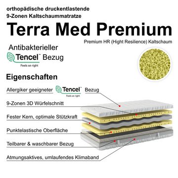 Kaltschaummatratze Terra Med Premium, 9 Zonen Würfelprofil, Matratzen Perfekt, 23 cm hoch, Premium Kaltschaumkern mit hohem Raumgewicht