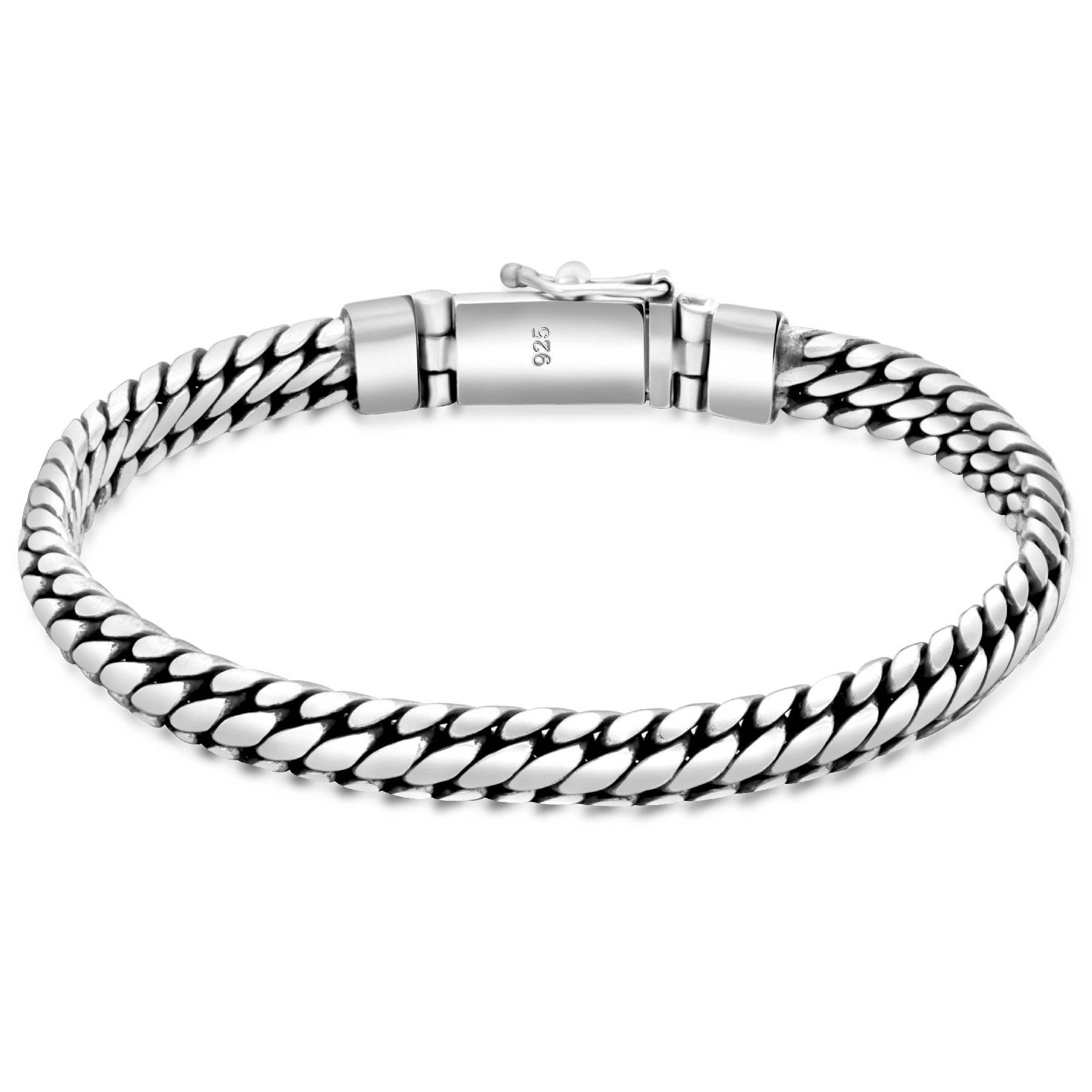 Silber, 925 Silberarmband Massiv 7,5mm Drei Glieder für und Damen Fein Oxidiert Tony Panzerarmband Herren Geschwärzt