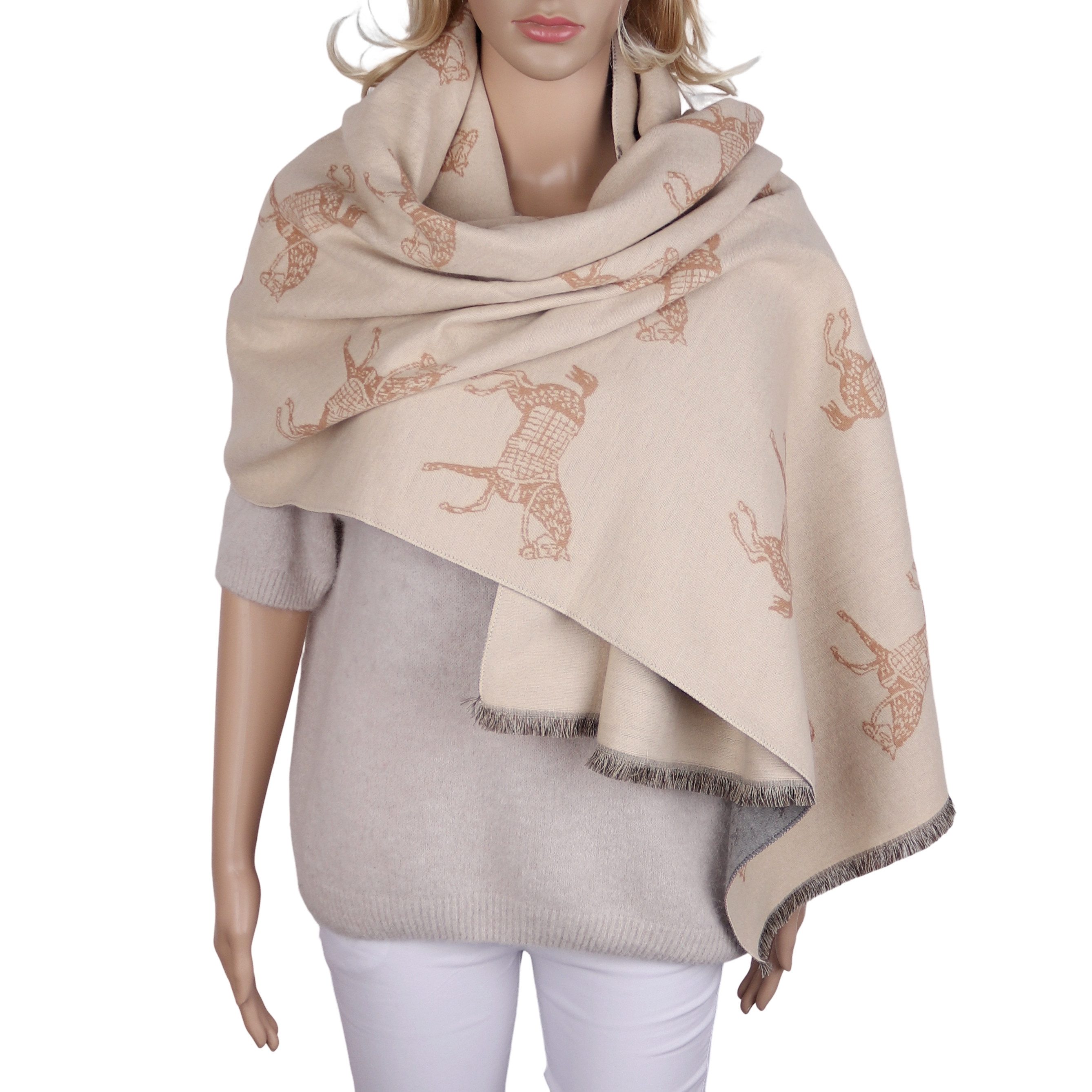 MIRROSI Modeschal Damen Schal 68x180 cm mit Pferde-Motiv – warmer Wendeschal, (Neue Kollektion Herbst/Winter 2026), aus Viskose-Woll-Mix, …