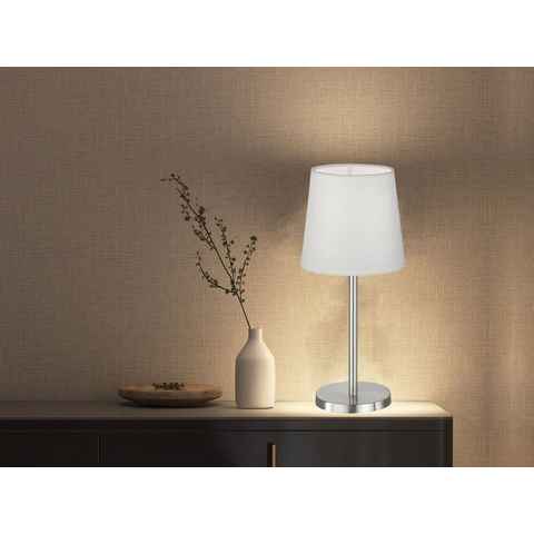 FHL easy! LED Nachttischlampe, LED wechselbar, Warmweiß, kleine Design-klassiker mit Stoff Lampenschirm Weiß, Höhe 30cm
