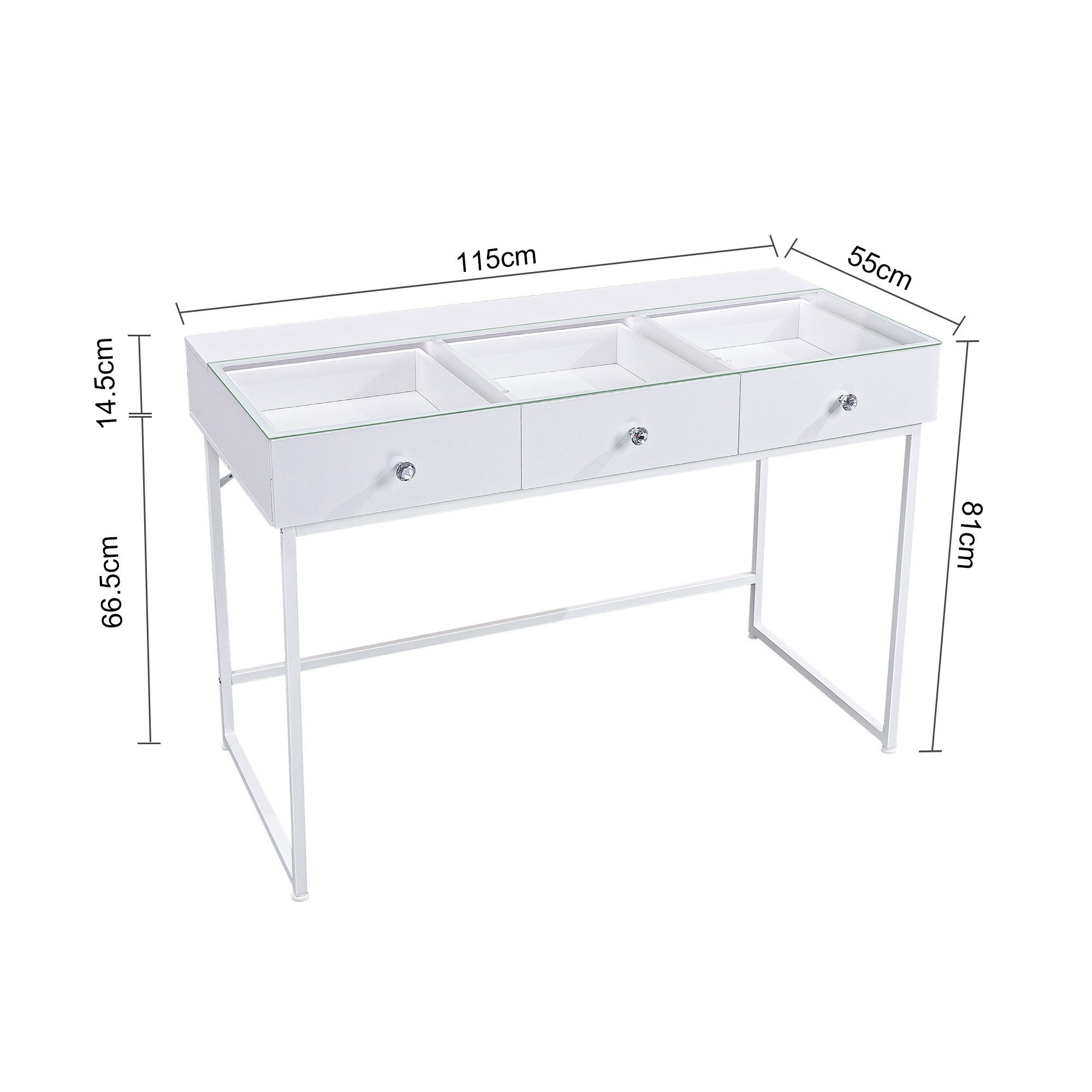 FENCHILIN Schminktisch Kosmetiktisch mit LED, 3 Schubladen, 115/55/81 cm