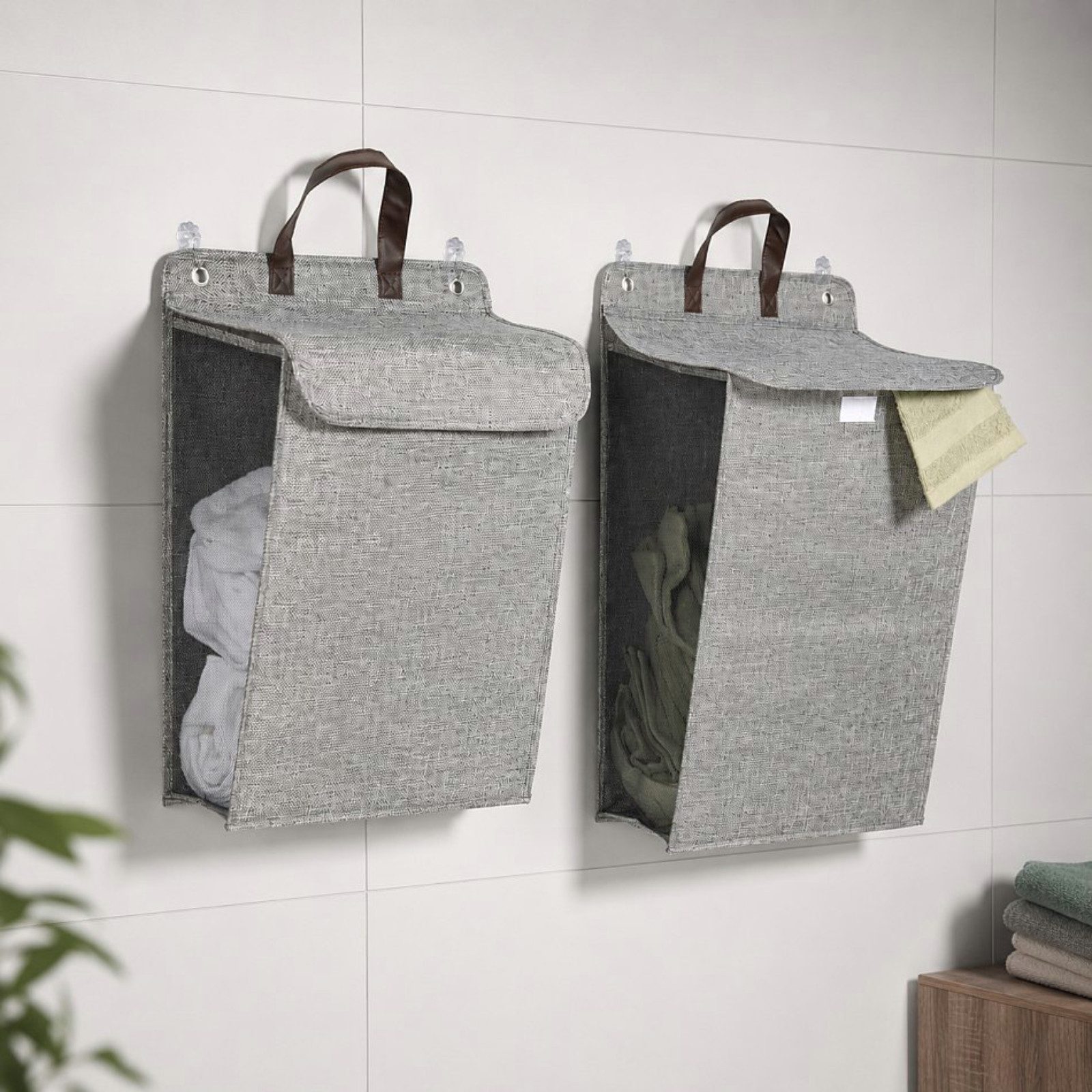 Haushalt International Wäschekorb Wäschebehälter Wäschesammler Wand 2 Größen 2er Set (Set, 2 St., Packung), 56x39x13cm - 30L, Trageschlaufen, 45x35x10cm - 20L, Baumwolle