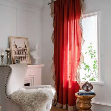 Vorhang Rüschen Rüschen kontrastierende orangefarbene kleine Fenster, AUKUU, Küchenvorhänge halbverdunkelnde VorhängeEinteiliges Paket enthält
