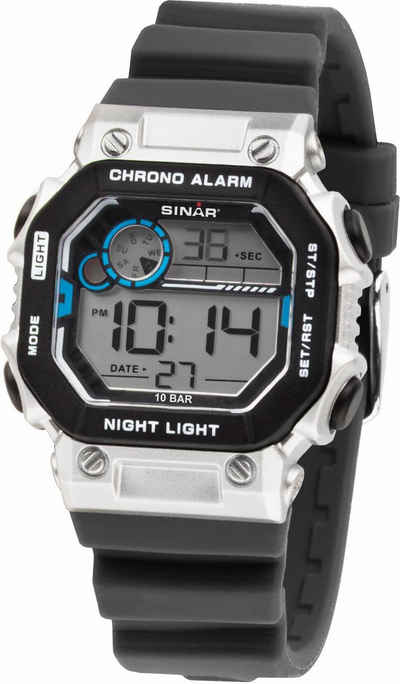 SINAR Chronograph XE-55-19, Armbanduhr, Quarzuhr, Kinderuhr, digital, Datum, Stoppfunktion