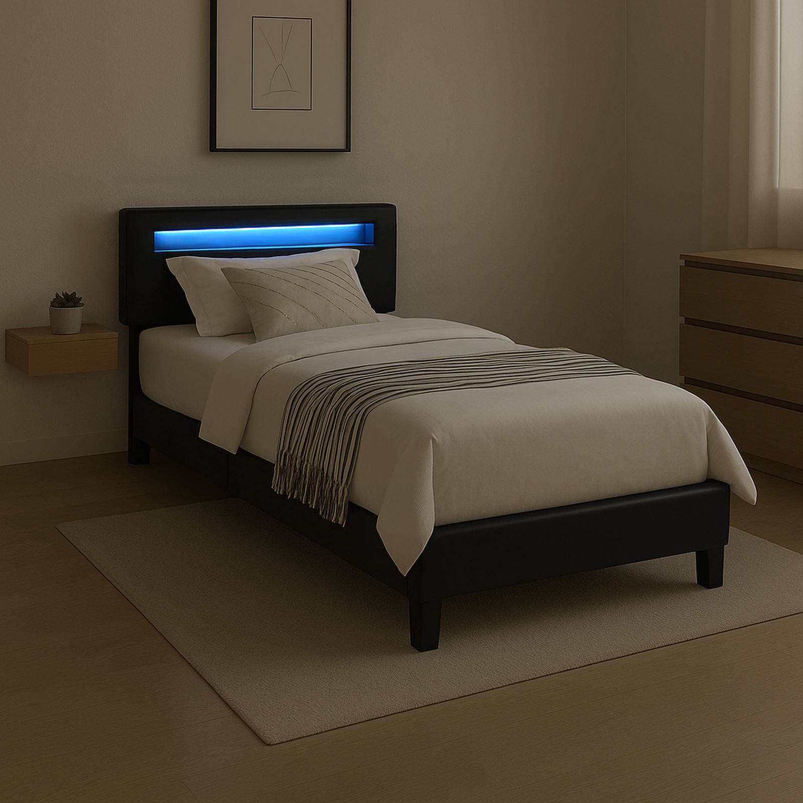 CARO-Möbel Polsterbett BENITO, Polsterbett 90x200 cm Einzel Jugend Bett mit Kunstleder & LED Beleucht