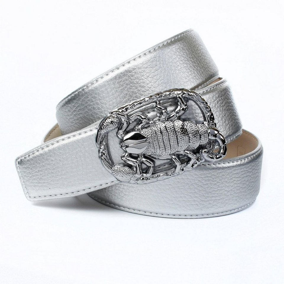 Anthoni Crown Ledergürtel Schließe mit Skorpion-Motiv, Metallic-Finish