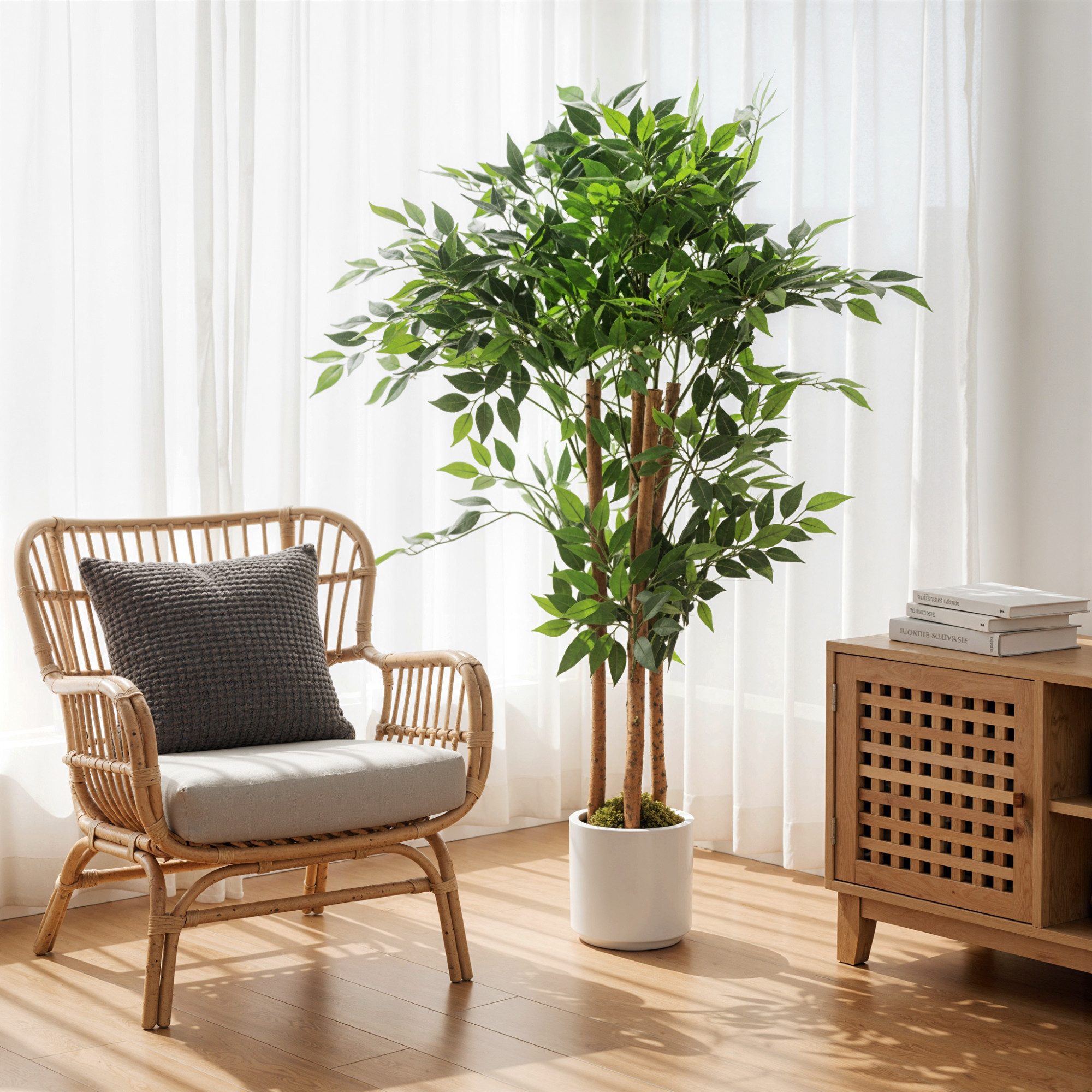 Kunstpflanze Künstliche Pflanze wie echt, Deko mit Massivholzstamm, Topf Banyanbaum, HOMCOM, Höhe 120 cm, für Wohnzimmer, Schlafzimmer, Büro, Garten, Grün