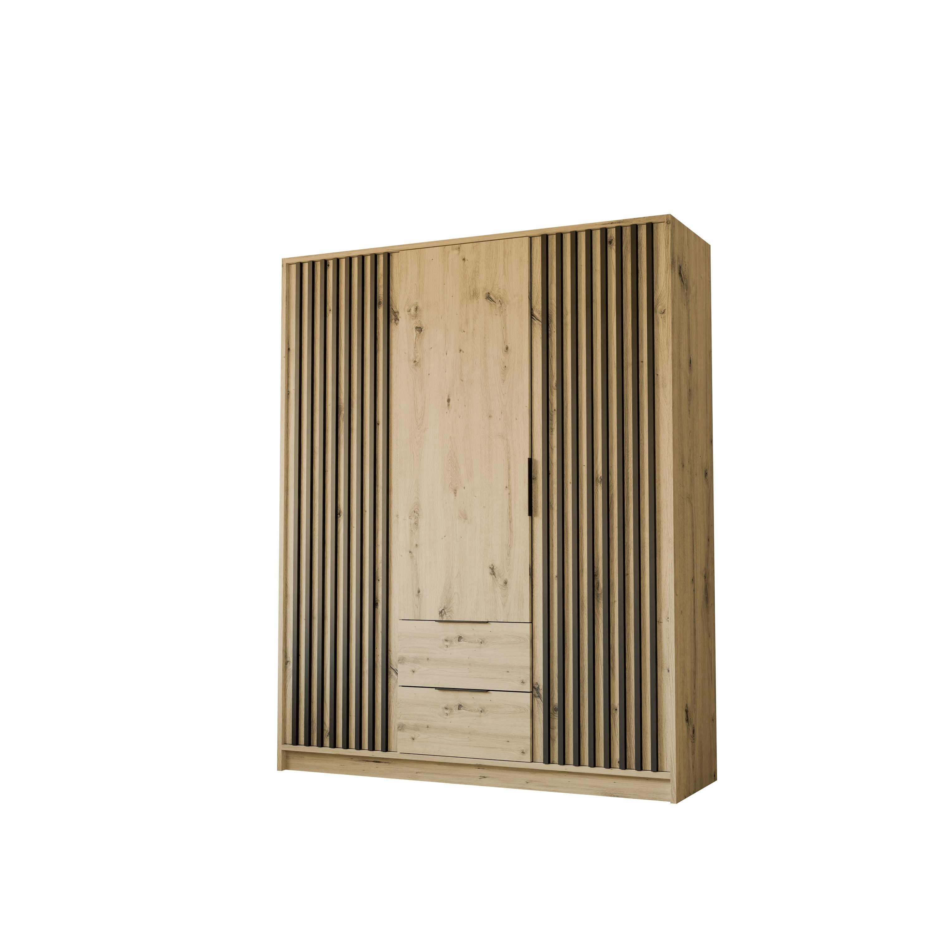 Lookway Kleiderschrank NELA 3D 155 cm Drehtürenschrank mit Lamellen Breite: 155 cm