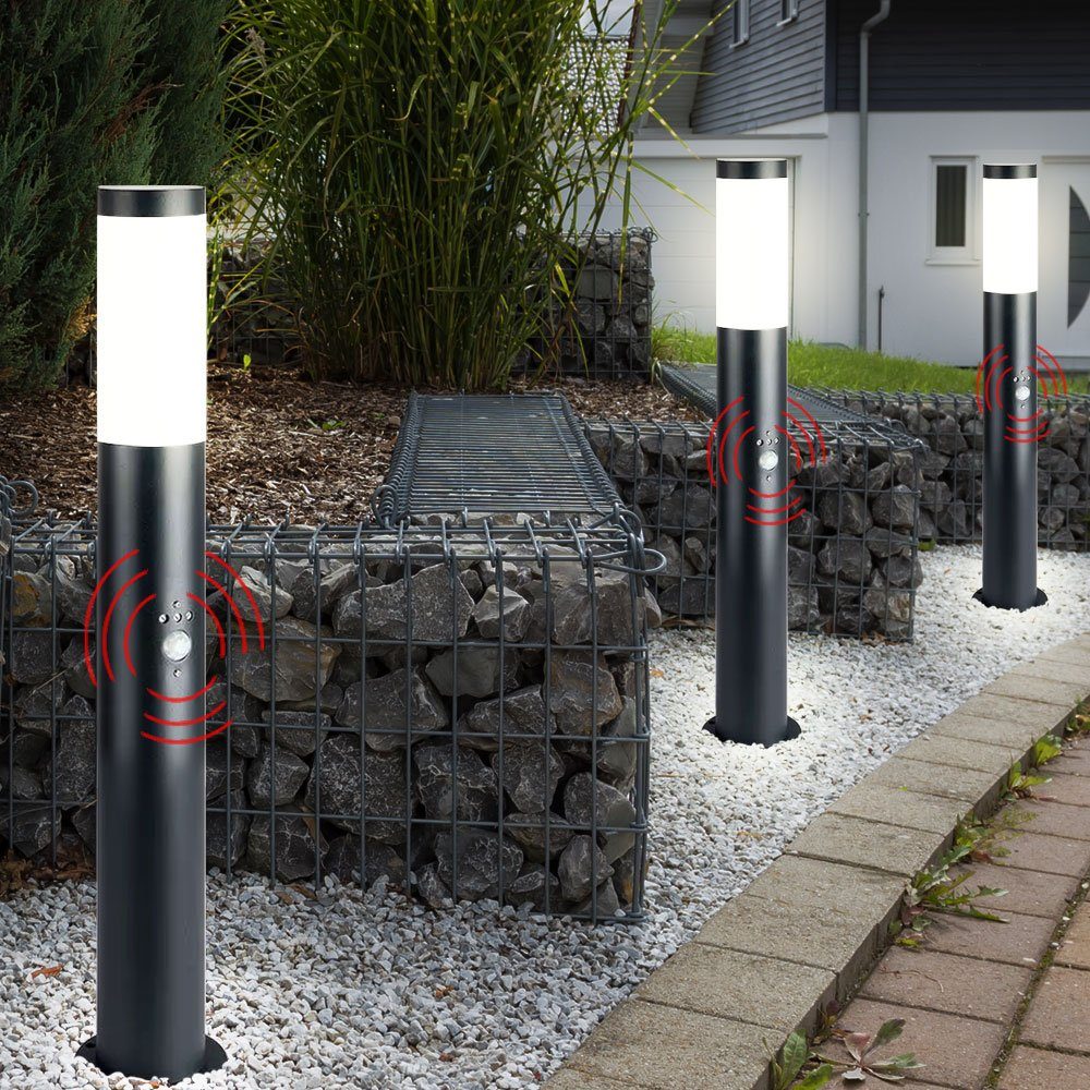 etc-shop LED Außen-Stehlampe, Leuchtmittel inklusive, LED Warmweiß, Bewegungsmelder Set 2er Lampen Beleuchtung Garten Steh Außen