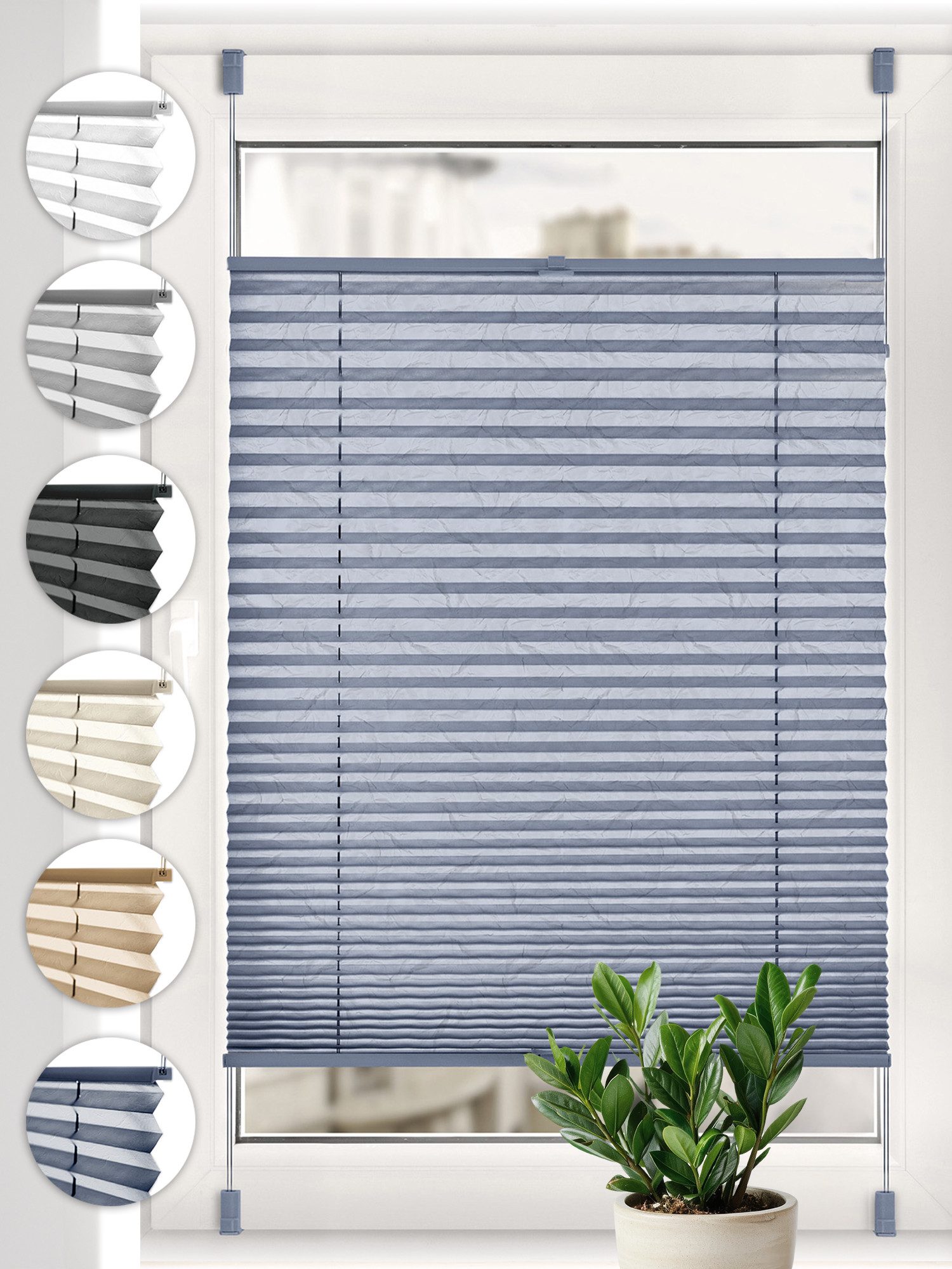 Sonello Plissee crush Klemmfix ohne Bohren, blickdicht, verspannt, 35cm x 100cm Dunkelblau Faltrollo, Easyfix, Blickdicht, Lichtschutz Sonnenschutzrollo verspannt, Jalousie Rollo für Fenster & Tür, einfache Montage, in verschiedenen Farben und Größen