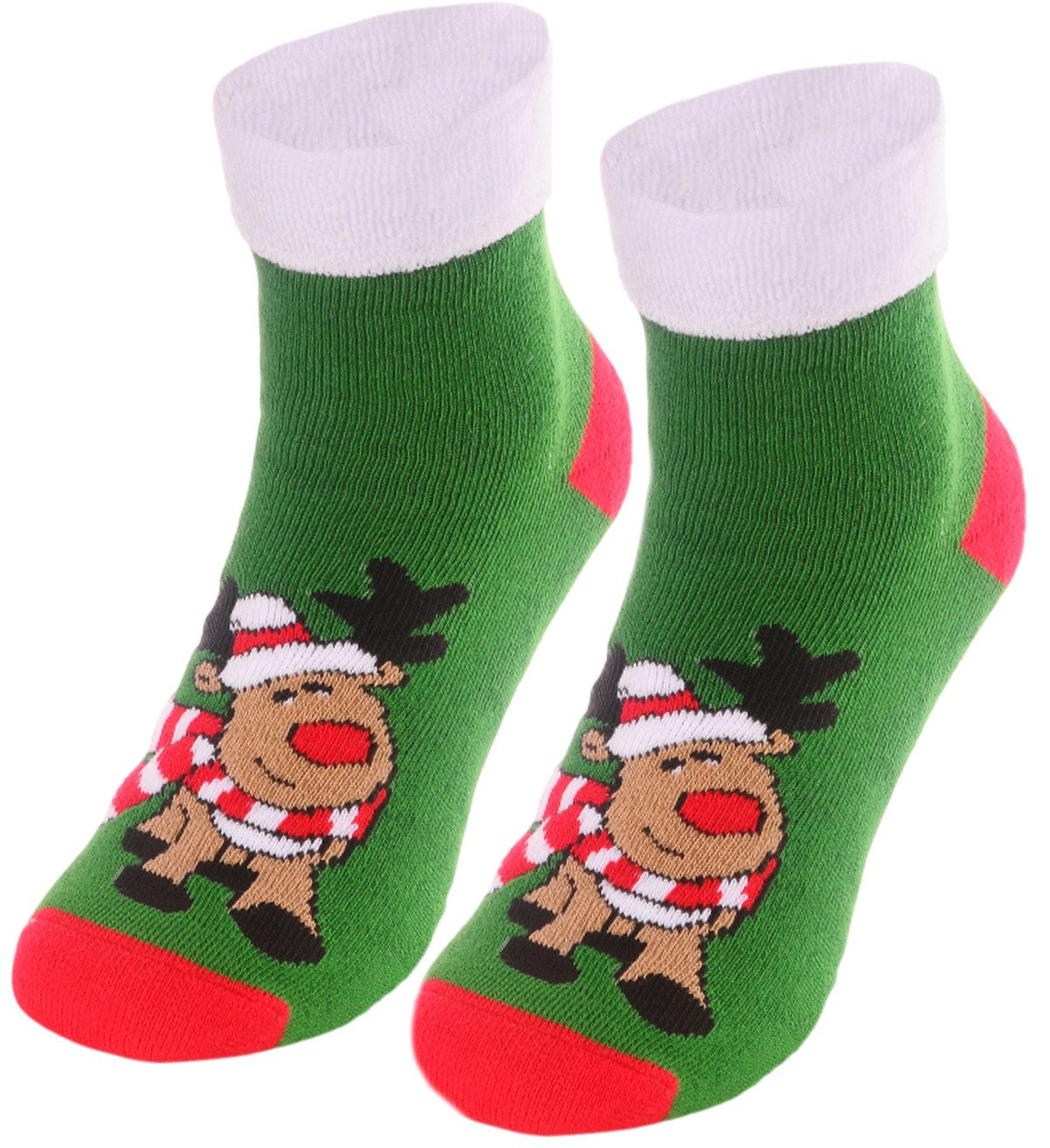 Martinex Шкарпетки Шкарпетки Weihnachten warme Weihnachtssocken 35 38 39 42 weich, warm, Weihnachtlich, mit Rentier Motiv in grün weiß