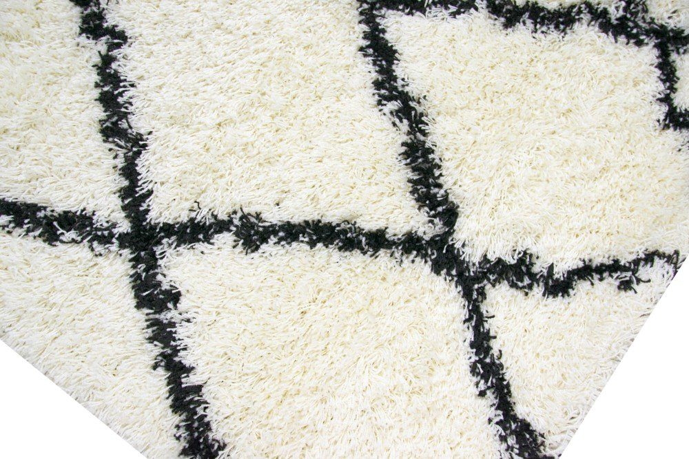 Carpetia Hochflor-Teppich Shaggy Teppich Wohnzimmerteppich Hochflor Rauten creme schwarz, rechteckig, Höhe: 40 mm
