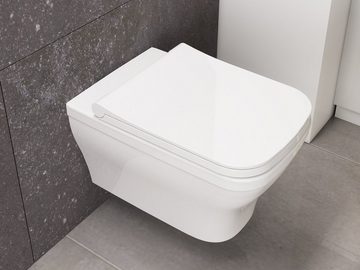 Aqua Bagno Tiefspül-WC Aqua Bagno Firo spülrandlose Toilette inkl. Softclose Sitz - eckiges