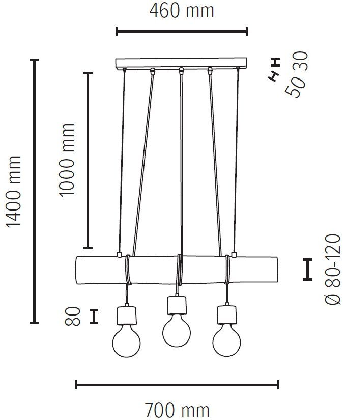 SPOT Light TRABO Hängeleuchte, PINO, Leuchtmittel cm wechselbar, Pendelleuchte aus massivem Holzbalken 8-12 Ø Kiefernholz