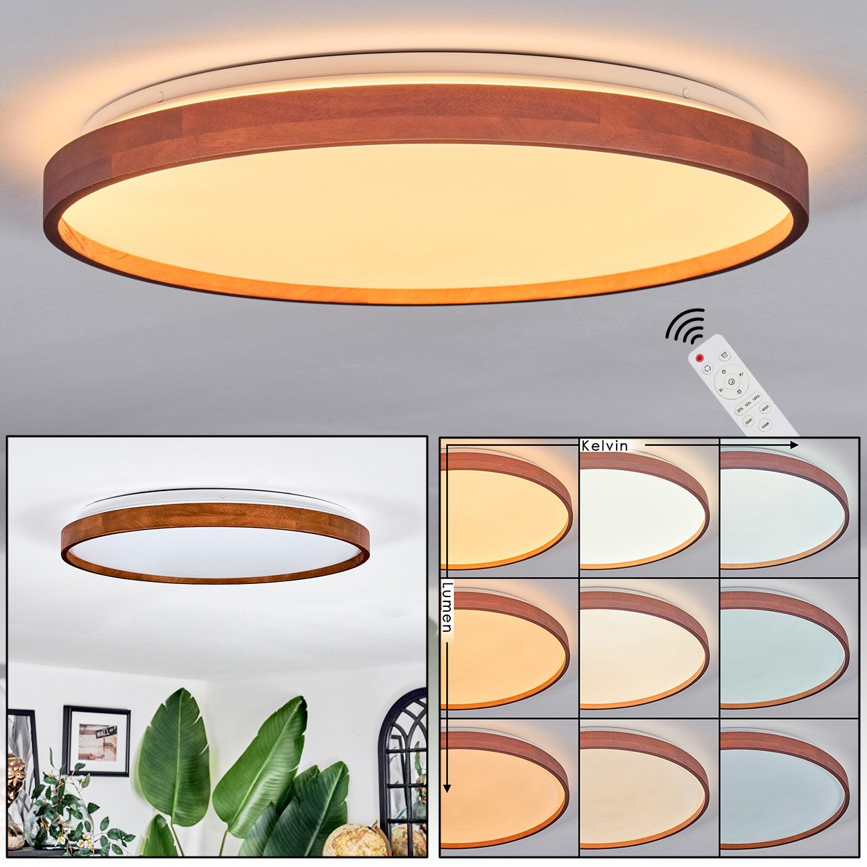 hofstein Deckenleuchte Deckenlampe aus Metall/Holz/Kunststoff in Natur/Brau günstig online kaufen