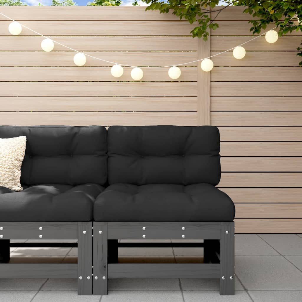 vidaXL Gartenlounge-Mittelteil, Mittelsofa mit Kissen Grau Massivholz Kiefer