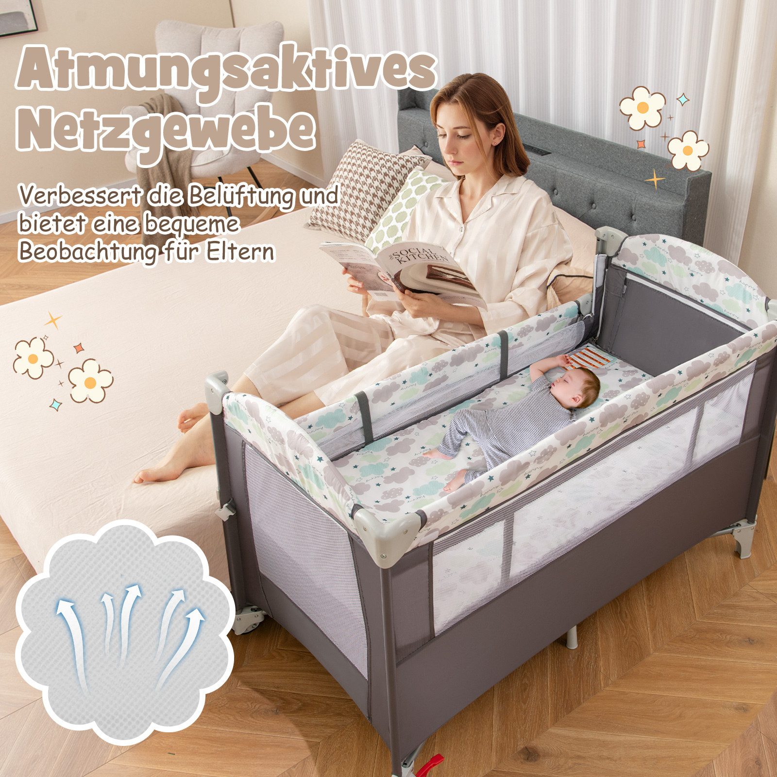 COSTWAY Baby-Reisebett 2 Ebenen 4 in günstig online kaufen