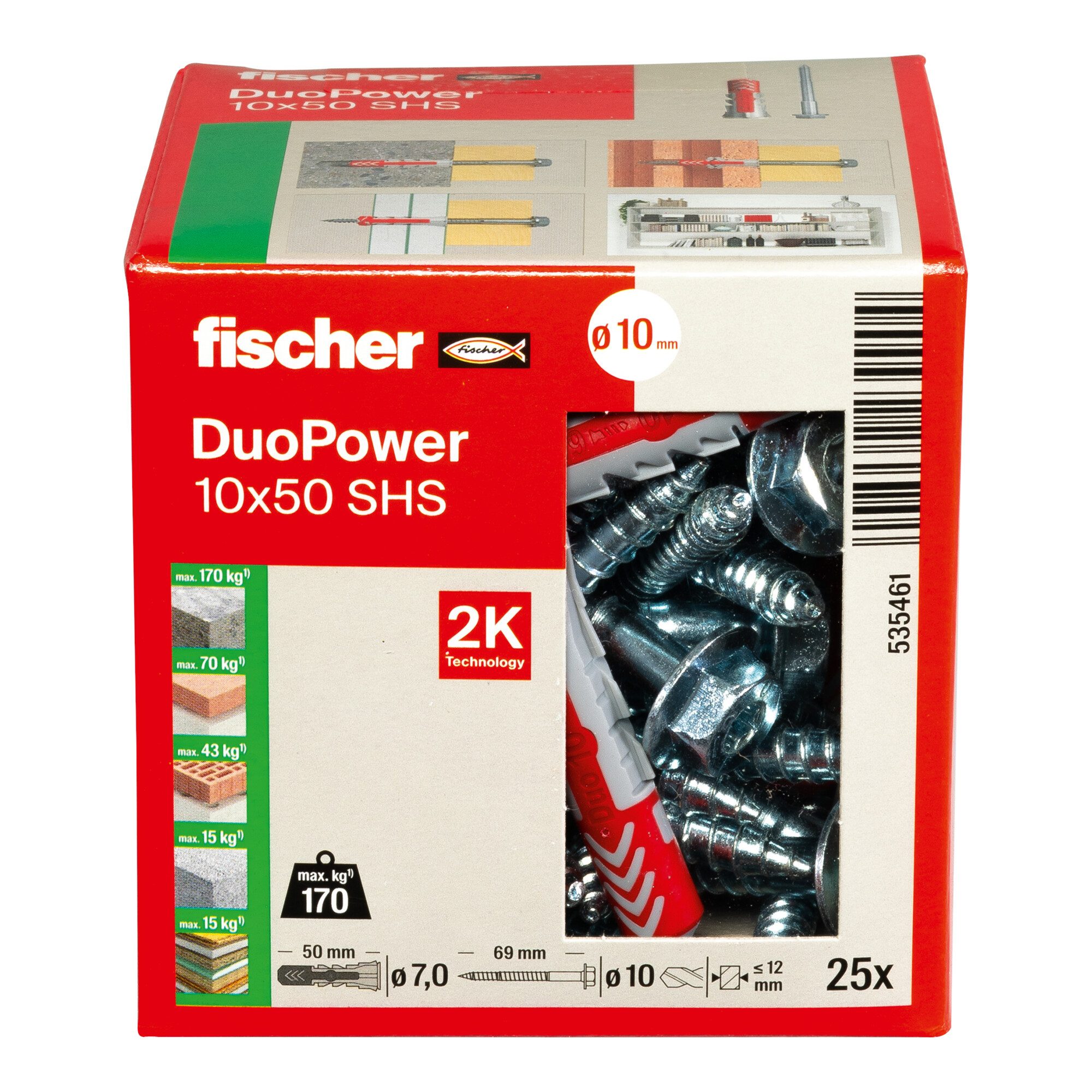 fischer Spreizdübel fischer Dübel DuoPower 10x50 S LD 25 Stk