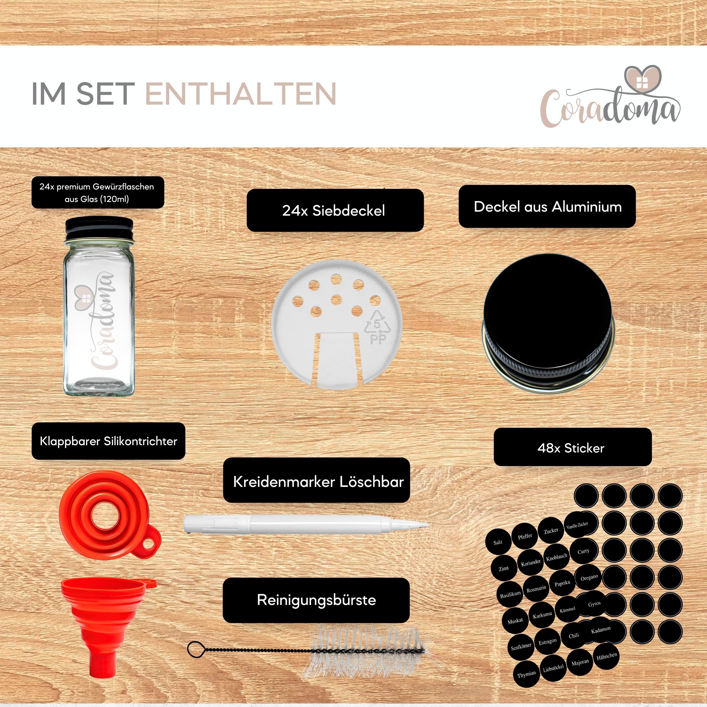 Coradoma Gewürzbehälter Gewürzgläser Set Eckig inkl. Etiketten - Glasbehält günstig online kaufen