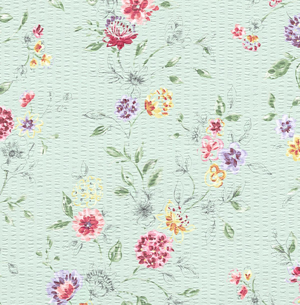 JACK Bettwäsche 135x200cm Florentina Mint, Seersucker, 2 teilig, mit Blüten in Lila und Pink – Bild 3 von 5