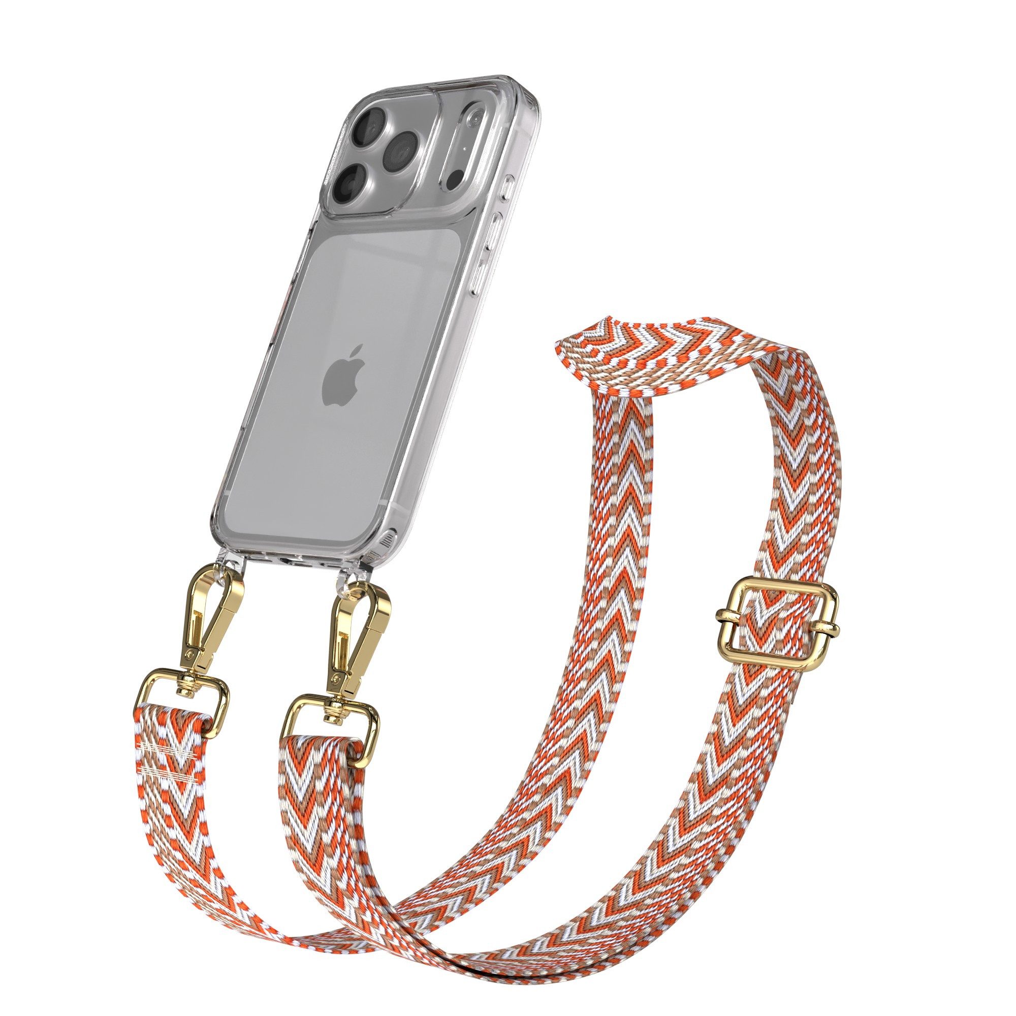 EAZY CASE Handykette Silikonhülle mit Kette für Apple iPhone 17 Pro 6,3 Zoll, Backcover Handyhülle zum Umhängen Ersatzkordel Handy Tasche Orange