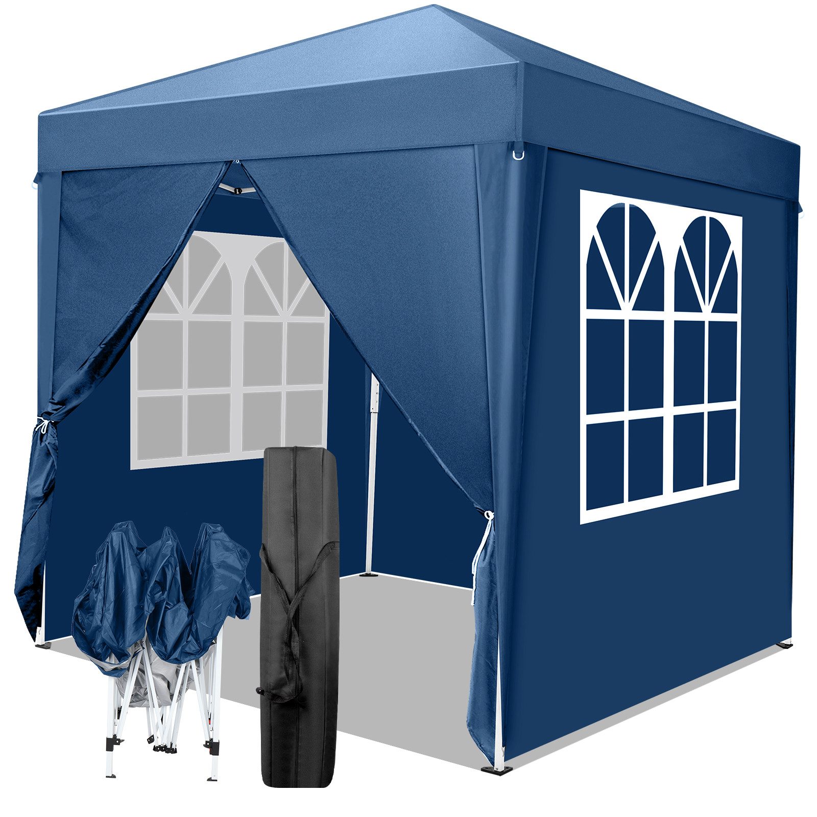 LALAHO Faltpavillon Partyzelt Pop Up Pavillon 2x2m,mit 4 Seitenwänden Gartenpavillon, mit 4 Seitenteilen, höhenverstellbar,mit Tragetasche,für Garten Festival, UV Schutz 50+