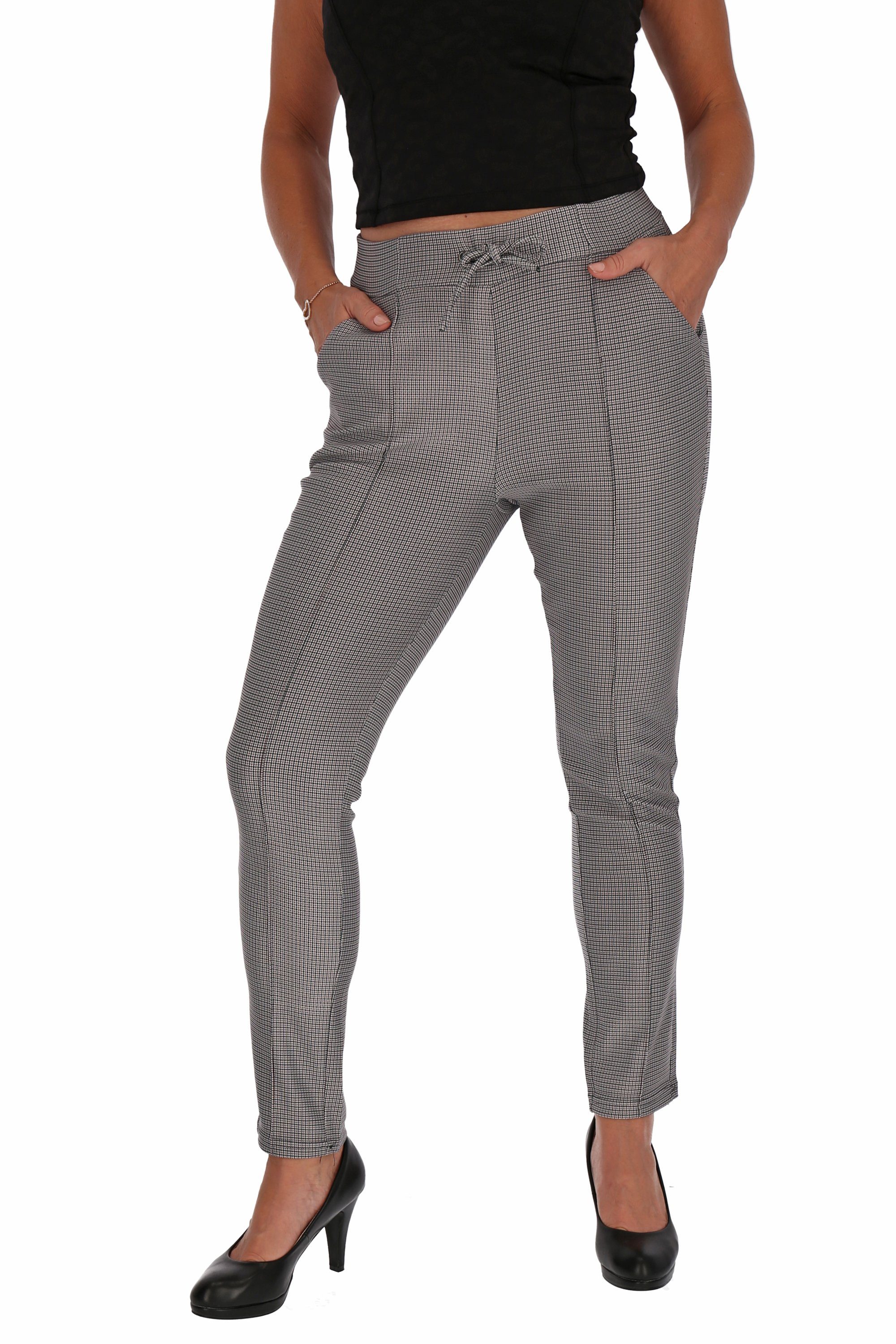 cofi1453 Stoffhose Damen Hose Stoffhose Poptrash Leggings Soft Kariert Damenhose Businesshose Freizeit Motiv 3