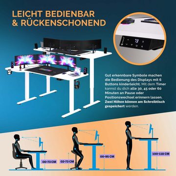 Casaria Schreibtisch, Mauspad L-Form 160x75cm Elektrisch LCD-Display 73-118cm Stahlgestell